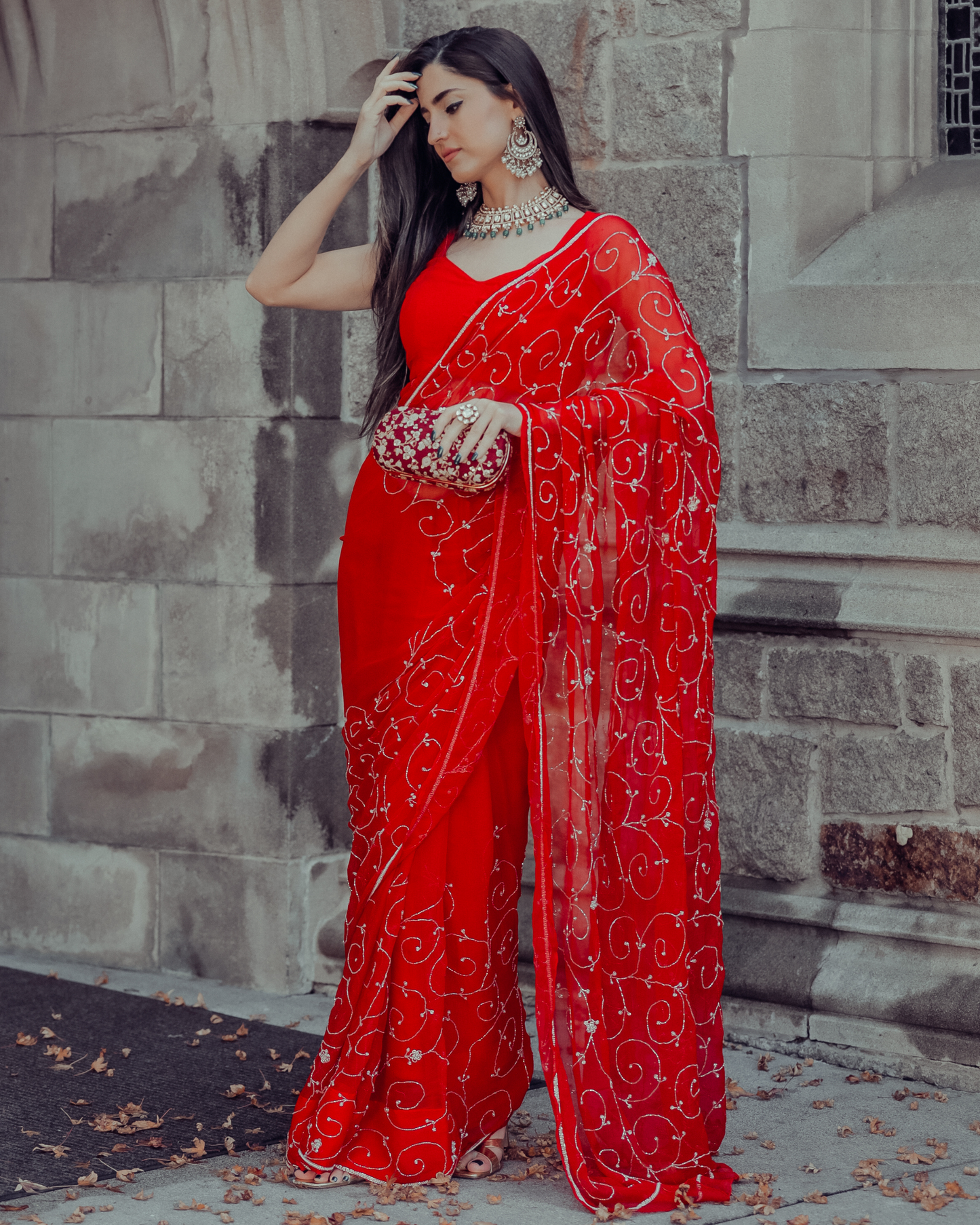 Red Joy Pure Chiffon Saree Quick Cart
