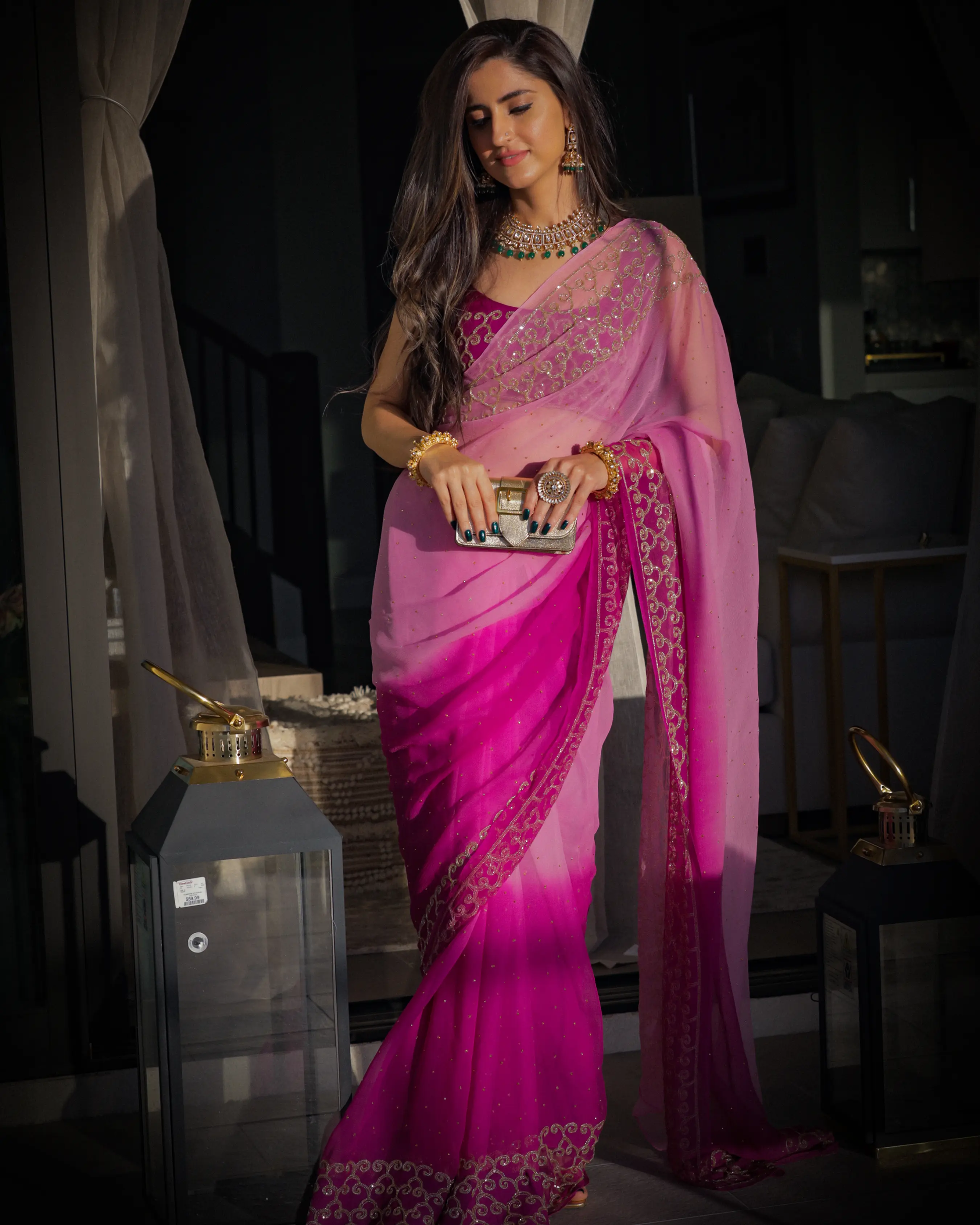 Deep Lavender Pure Chiffon Saree My Store