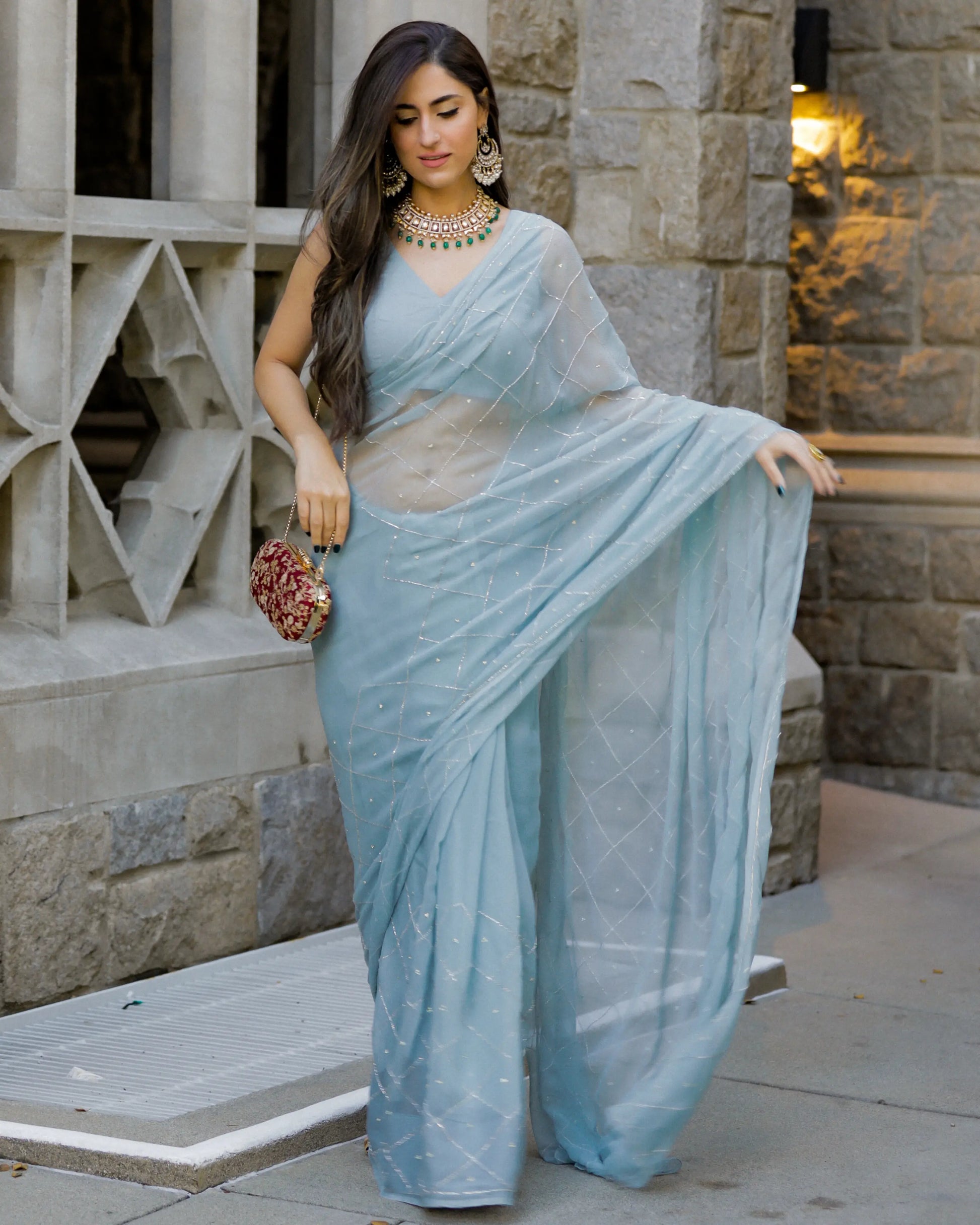 Grey Slate Pure Chiffon Saree My Store