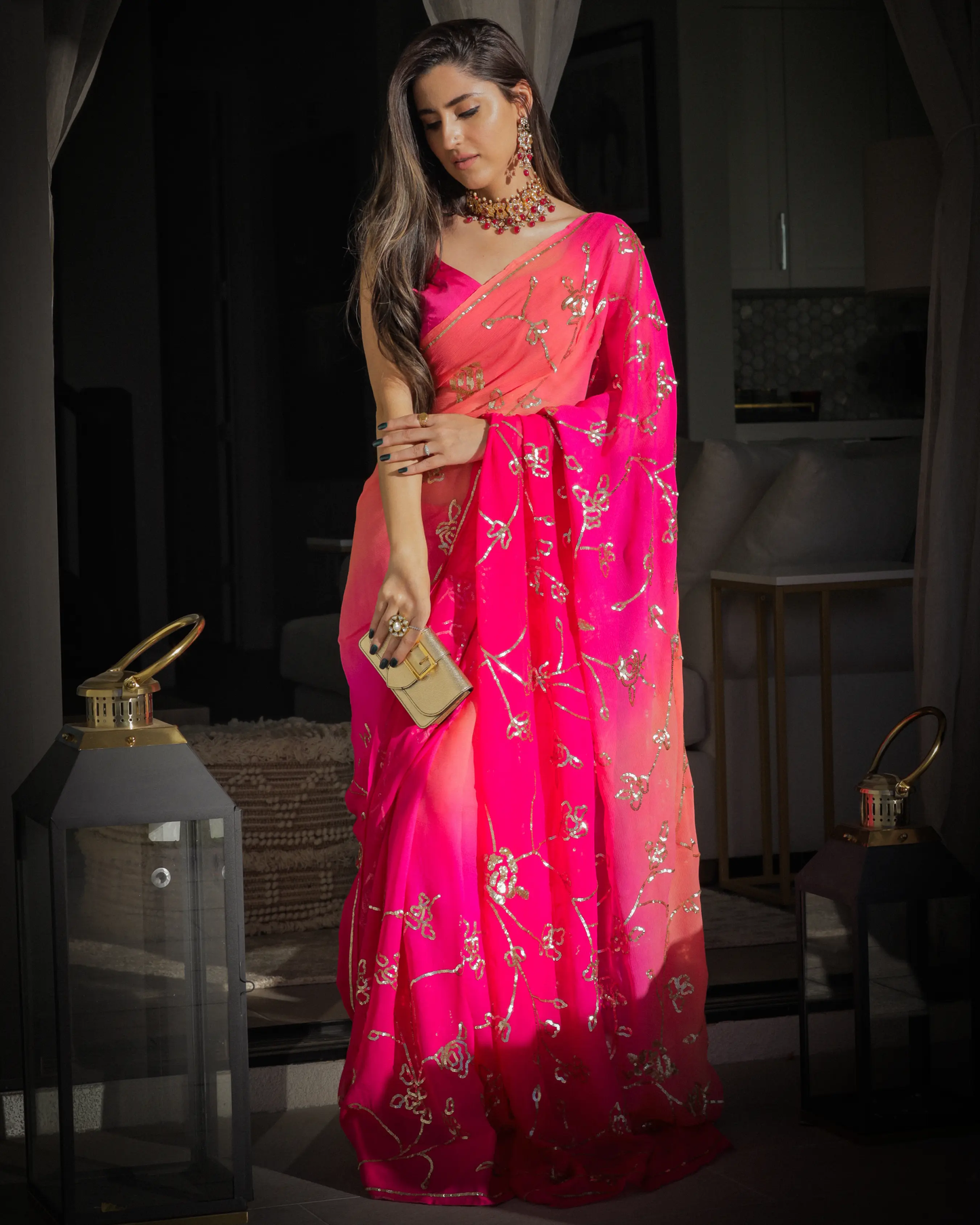 Persian Pink Pure Chiffon Saree My Store