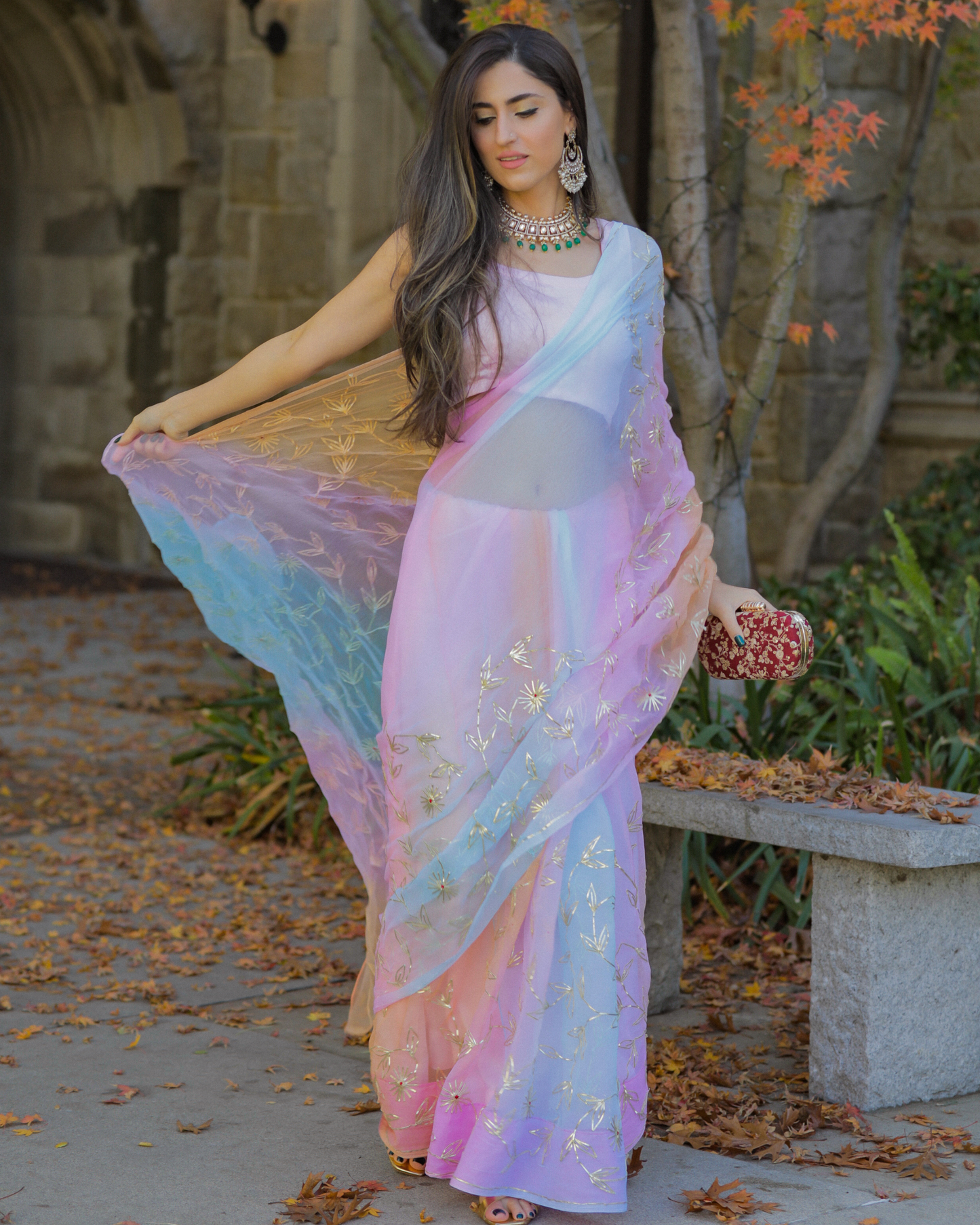 Glitter Pearl Pure Chiffon Saree Quick Cart