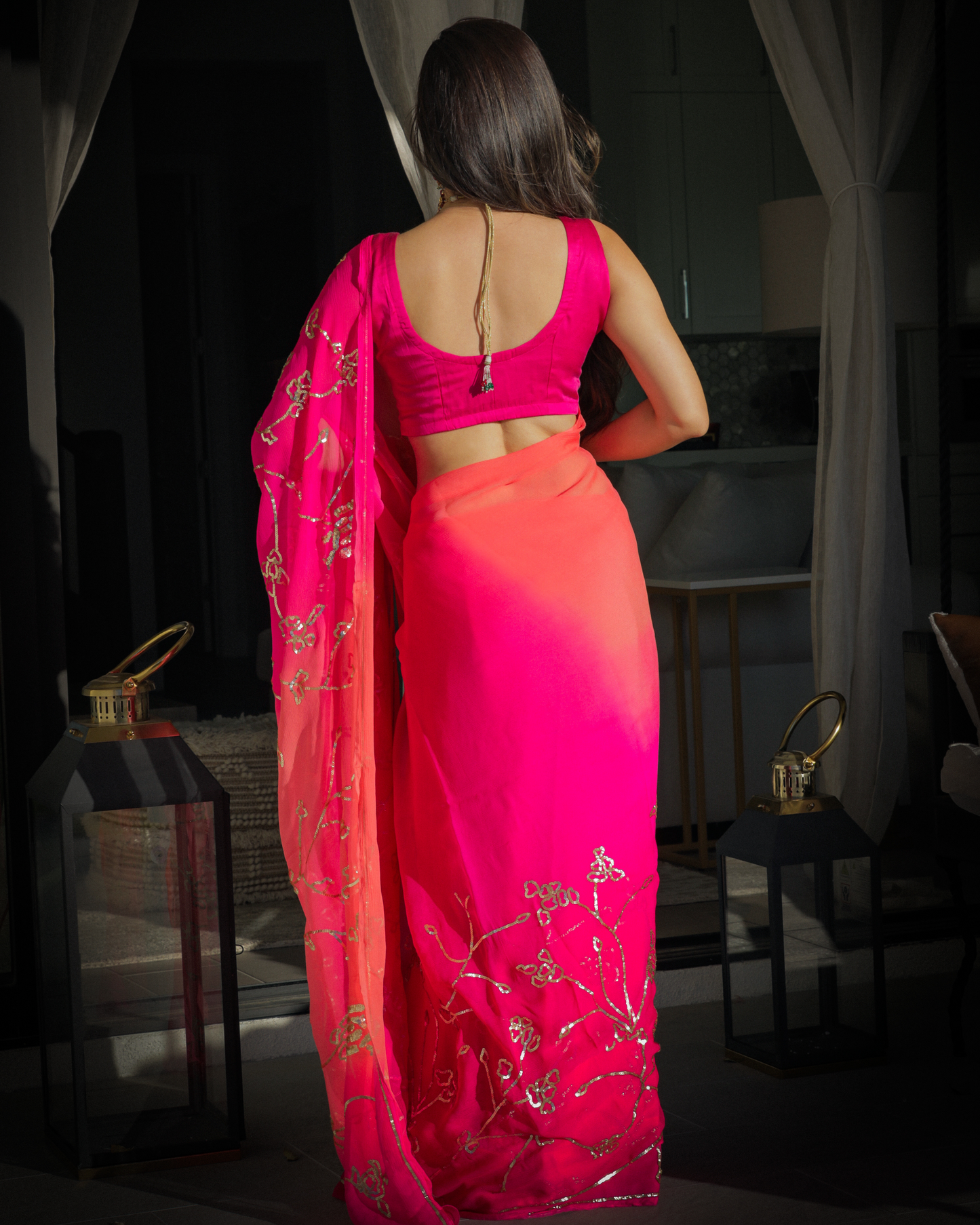 Persian Pink Pure Chiffon Saree Quick Cart