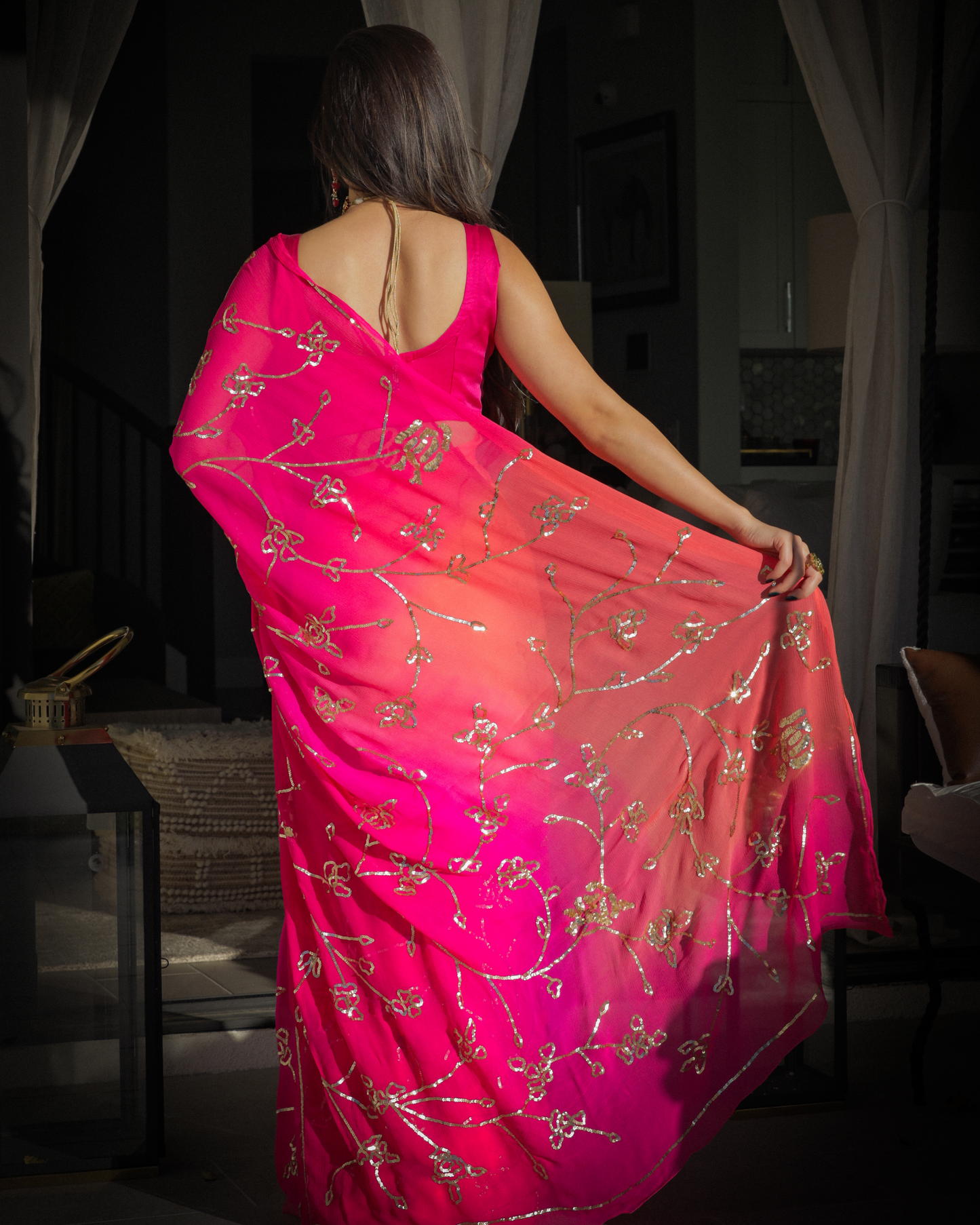 Persian Pink Pure Chiffon Saree Quick Cart