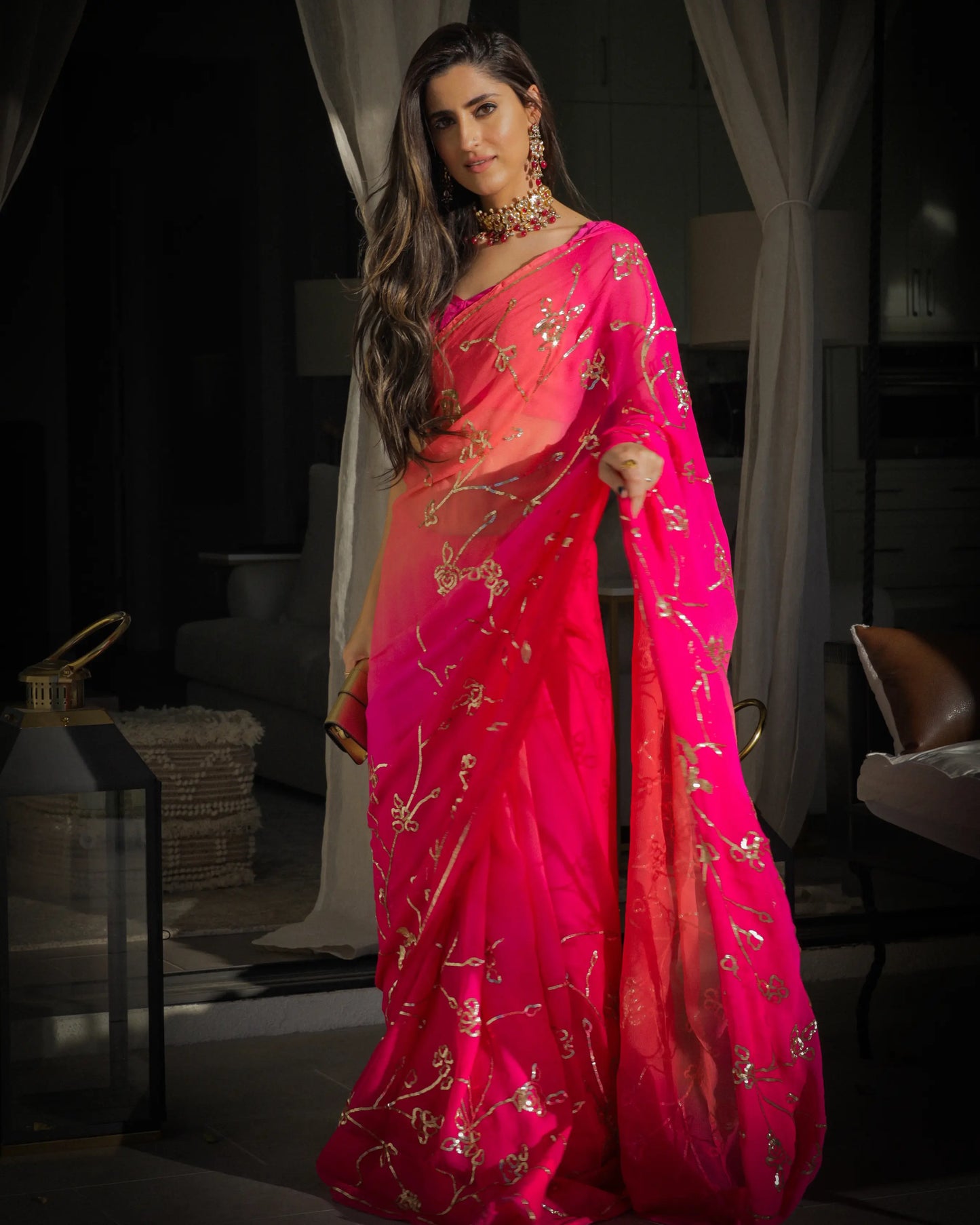 Persian Pink Pure Chiffon Saree My Store