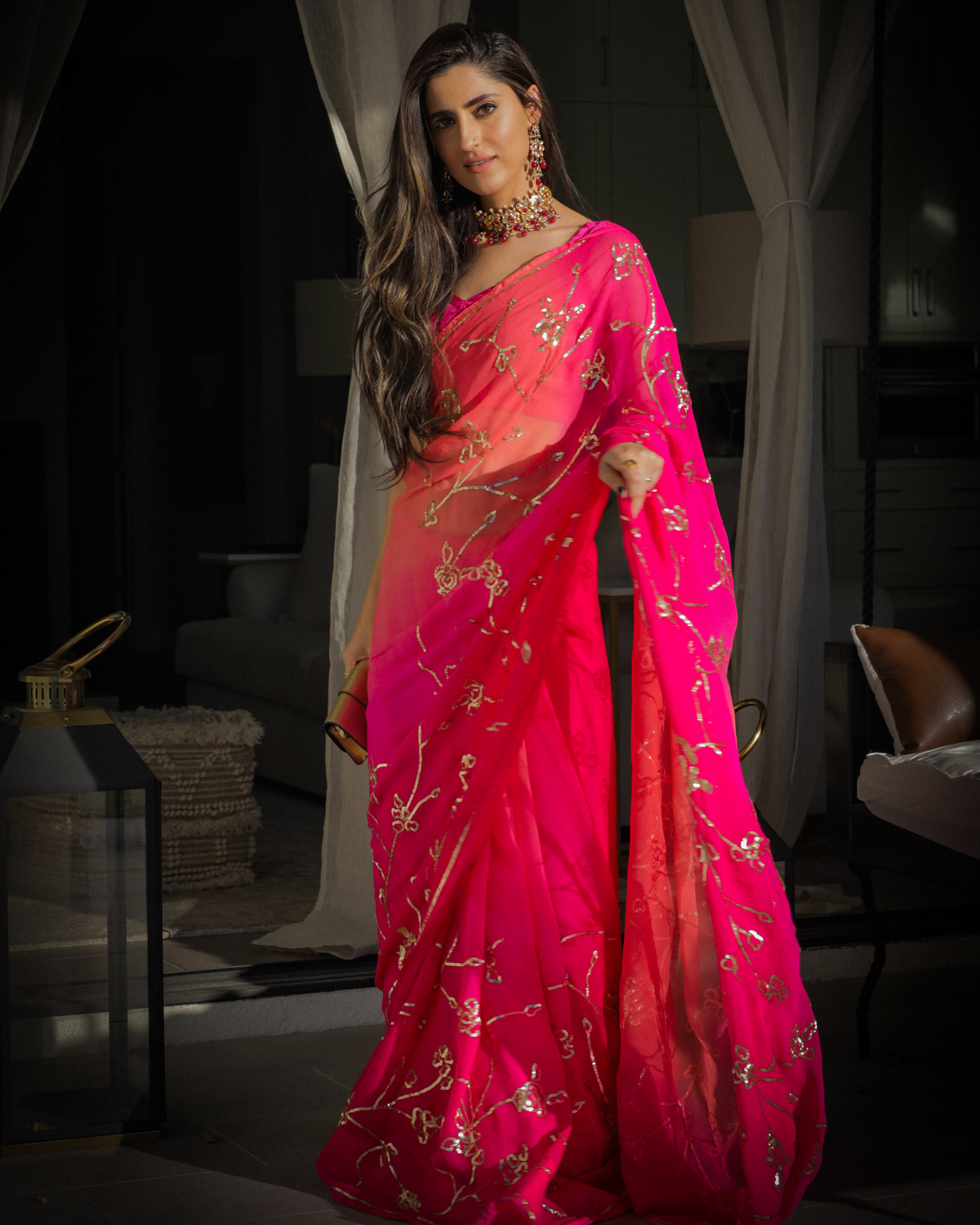 Persian Pink Pure Chiffon Saree Quick Cart