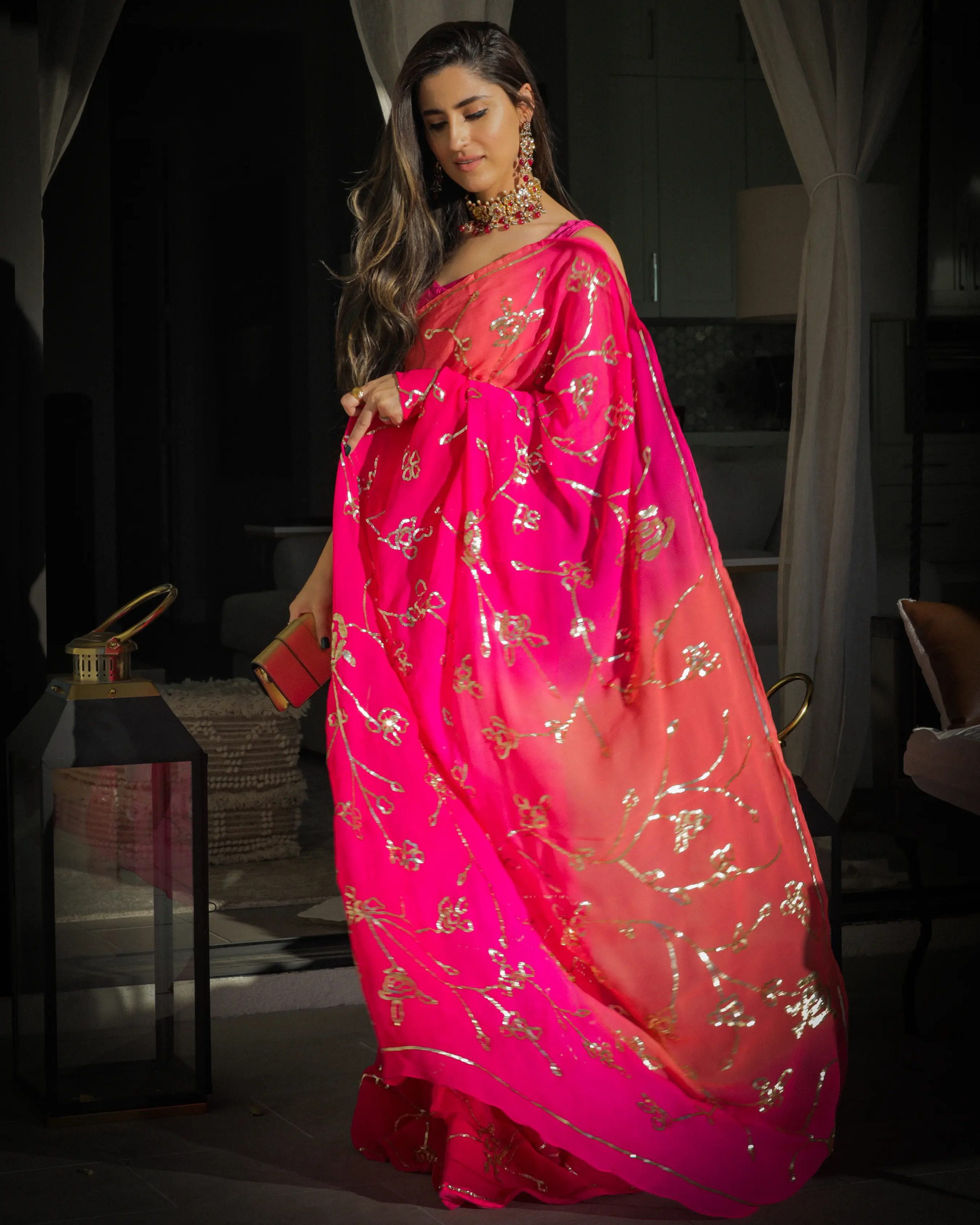 Persian Pink Pure Chiffon Saree My Store