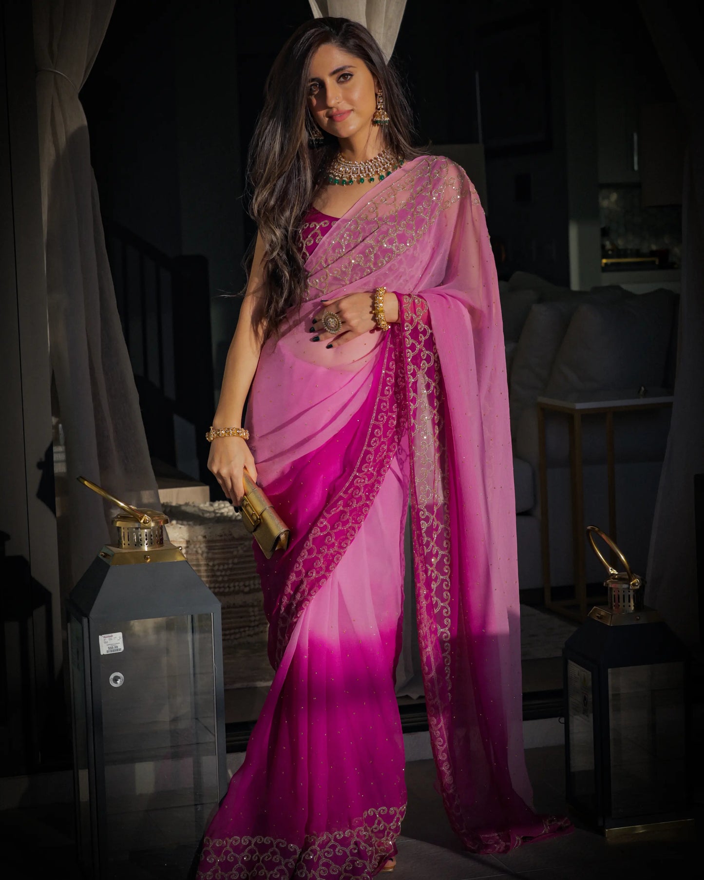 Deep Lavender Pure Chiffon Saree My Store