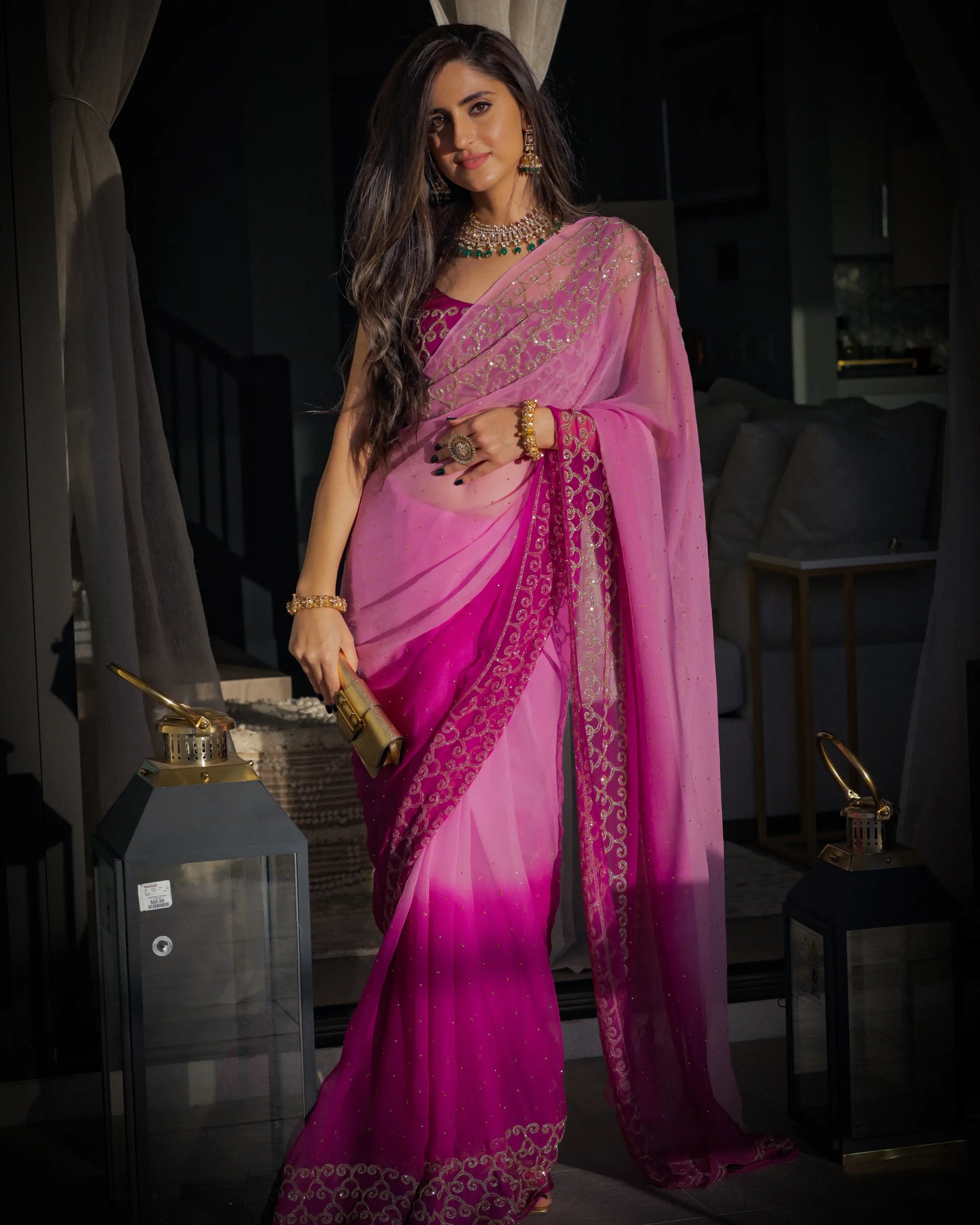 Deep Lavender Pure Chiffon Saree My Store
