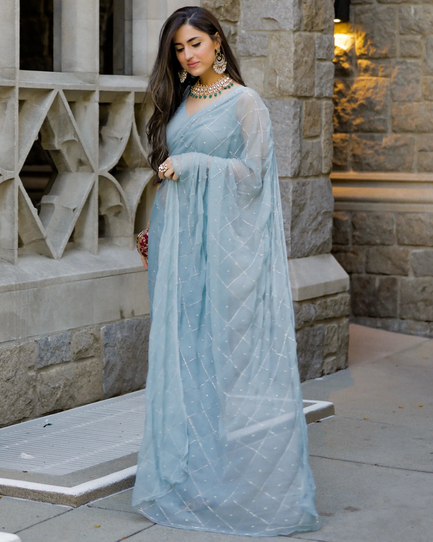 Grey Slate Pure Chiffon Saree My Store