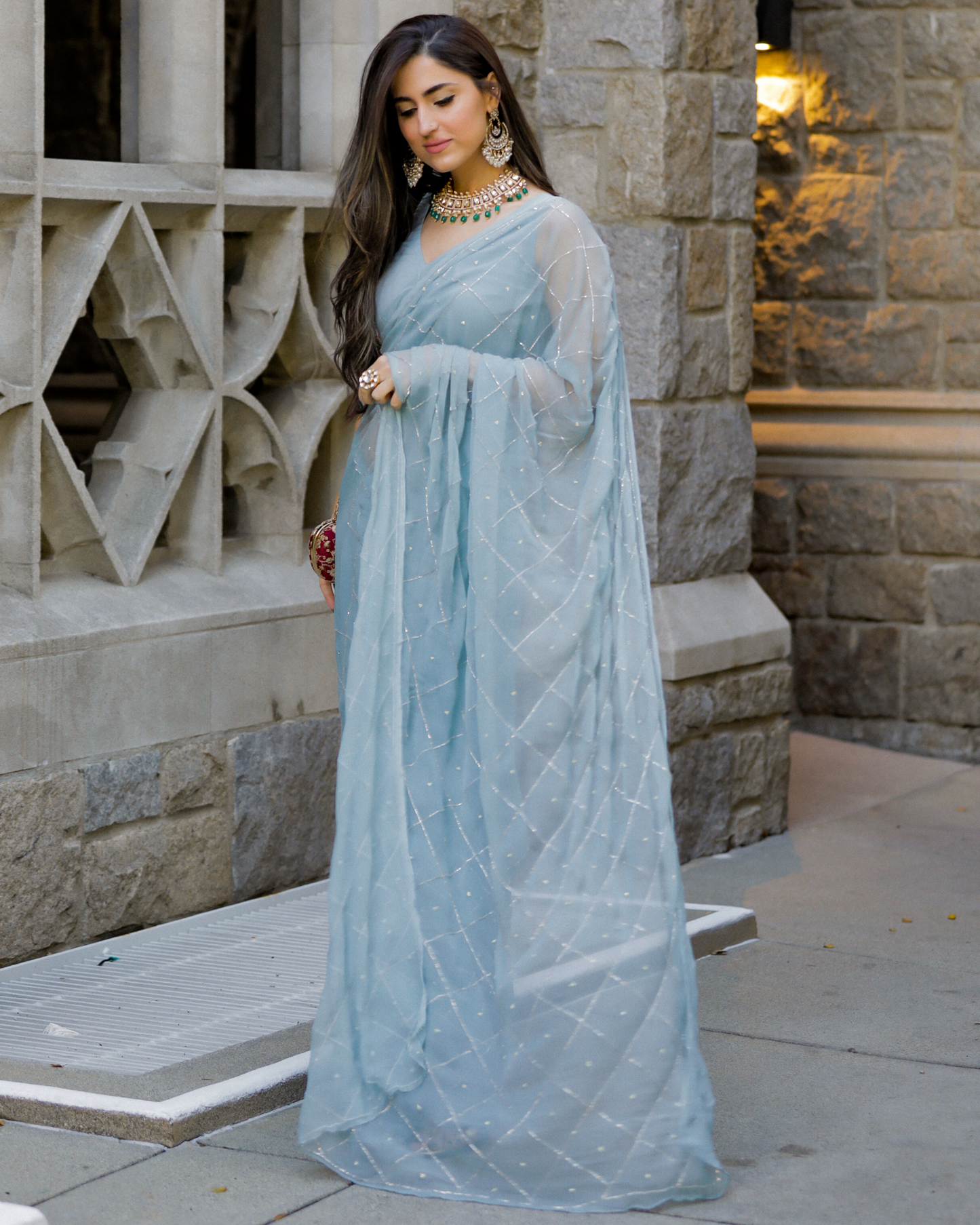 Grey Slate Pure Chiffon Saree My Store