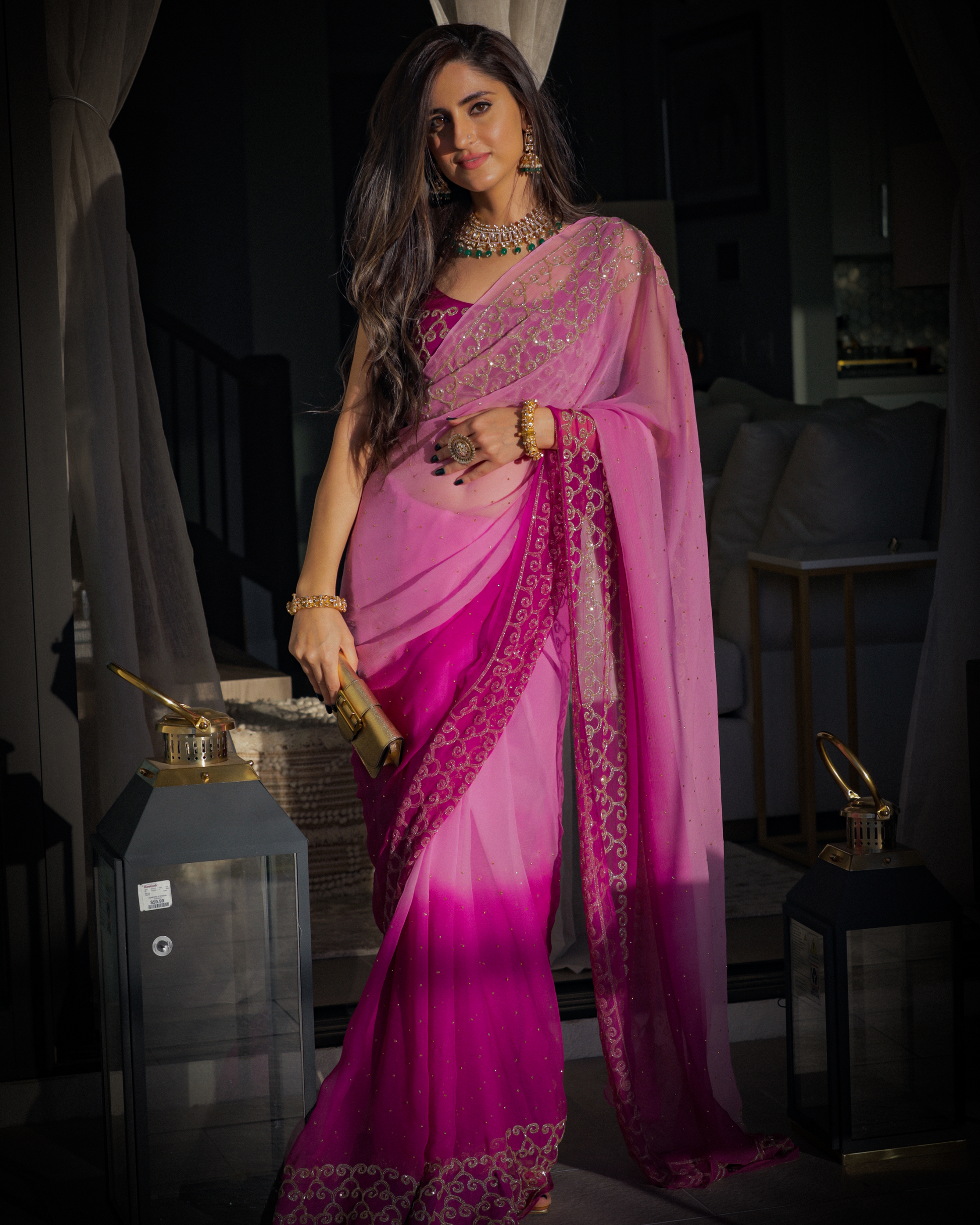 Deep Lavender Pure Chiffon Saree Quick Cart