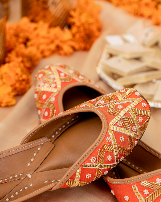 Punchy Orange Handcrafted Jutti My Store
