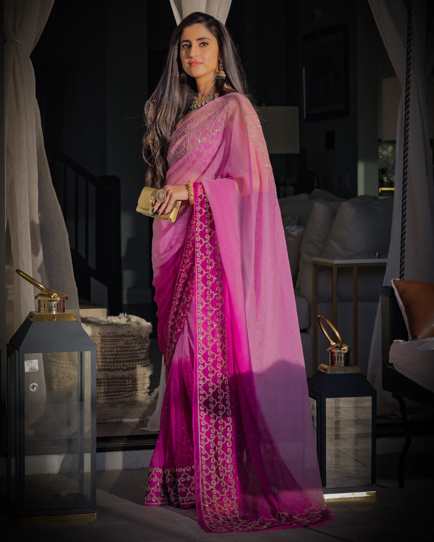 Deep Lavender Pure Chiffon Saree My Store