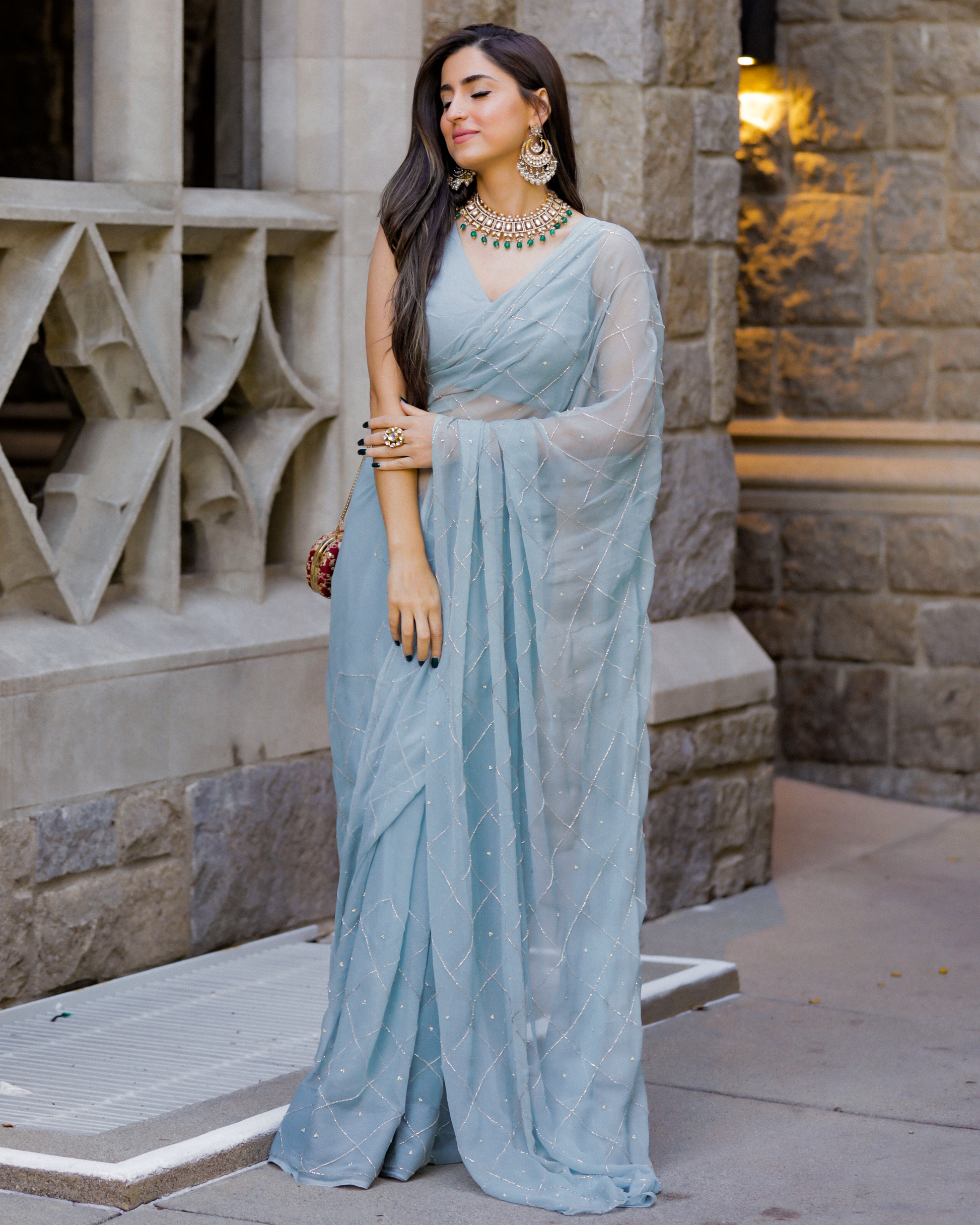 Grey Slate Pure Chiffon Saree Quick Cart