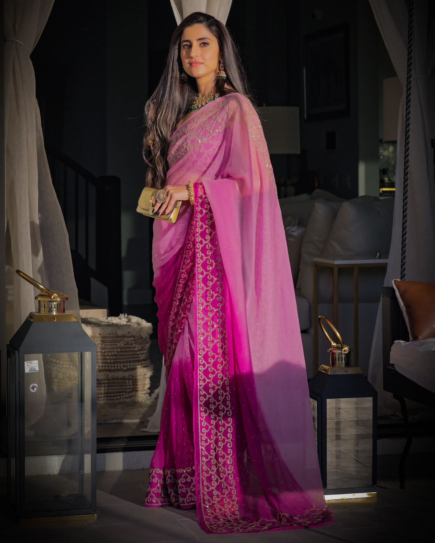 Deep Lavender Pure Chiffon Saree My Store