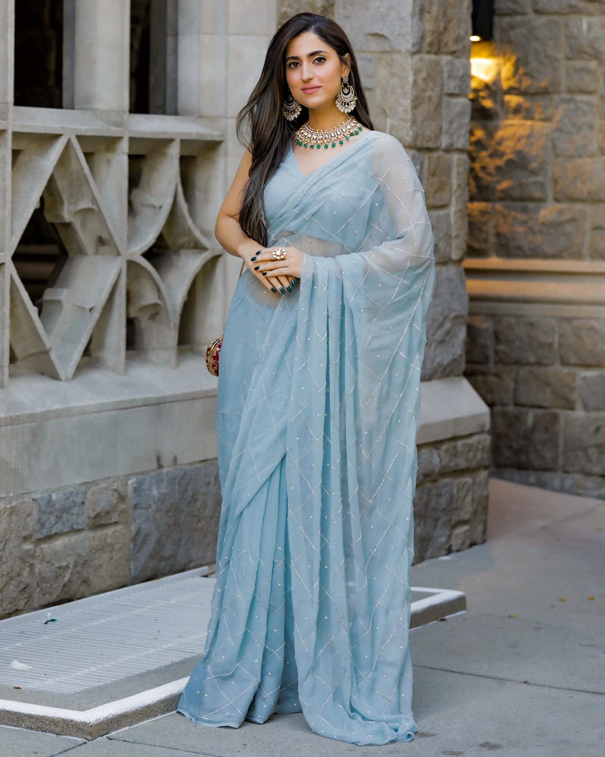 Grey Slate Pure Chiffon Saree My Store