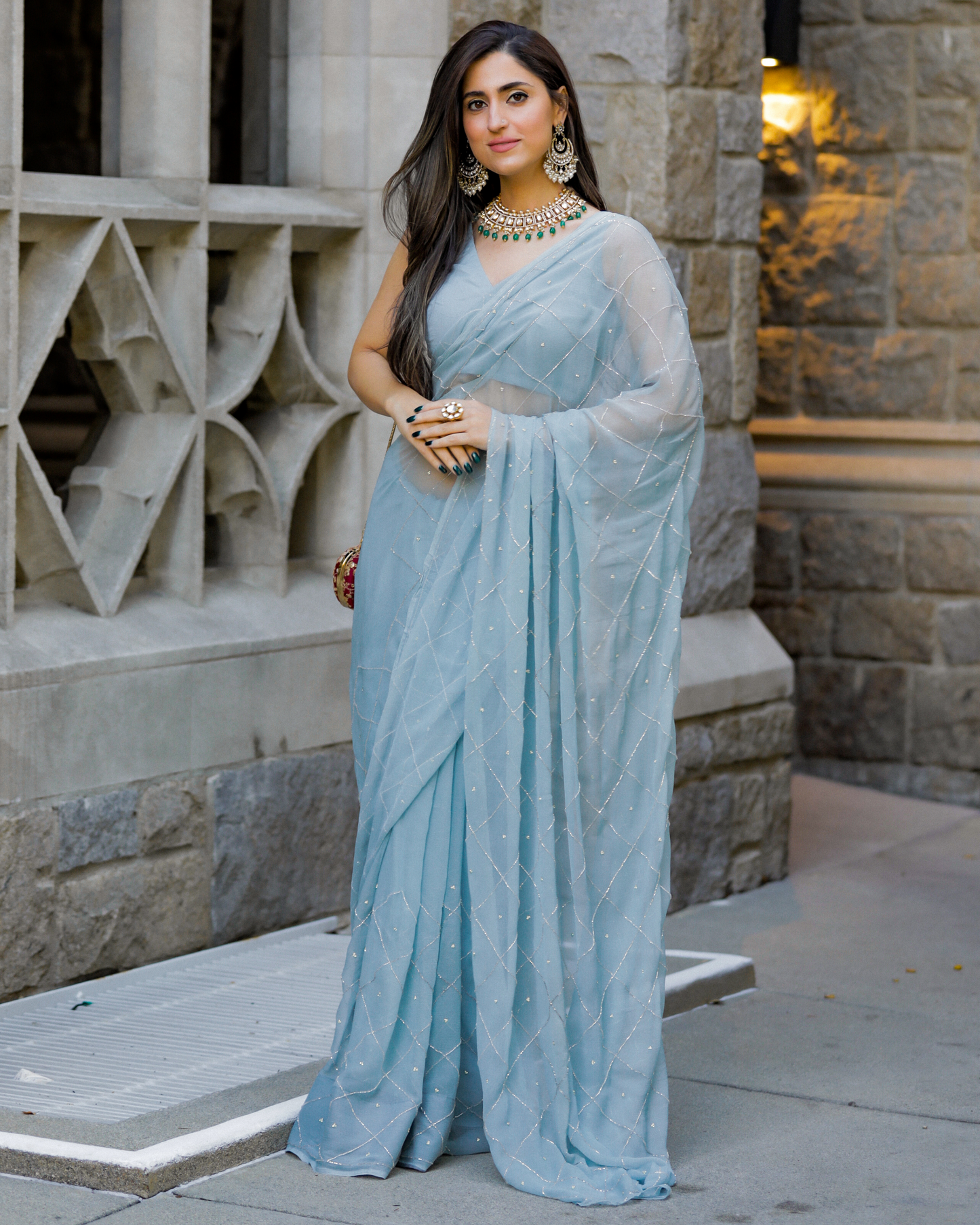 Grey Slate Pure Chiffon Saree Quick Cart