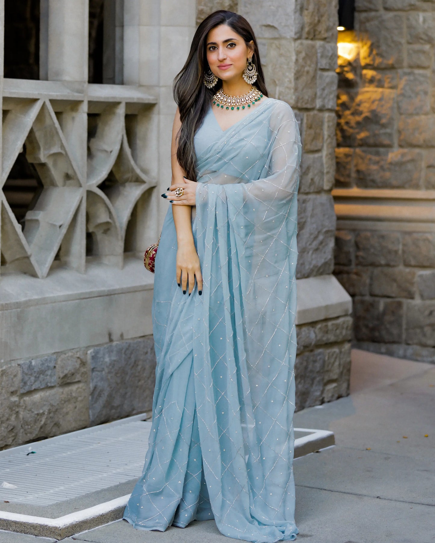 Grey Slate Pure Chiffon Saree My Store