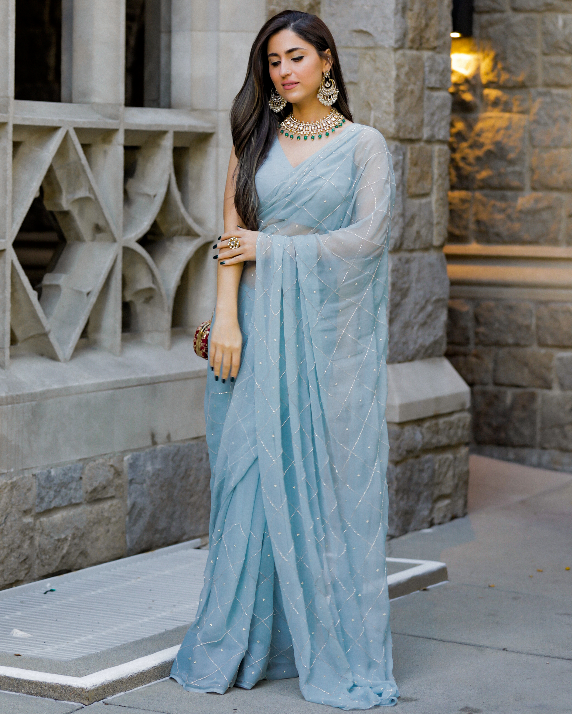 Grey Slate Pure Chiffon Saree Quick Cart