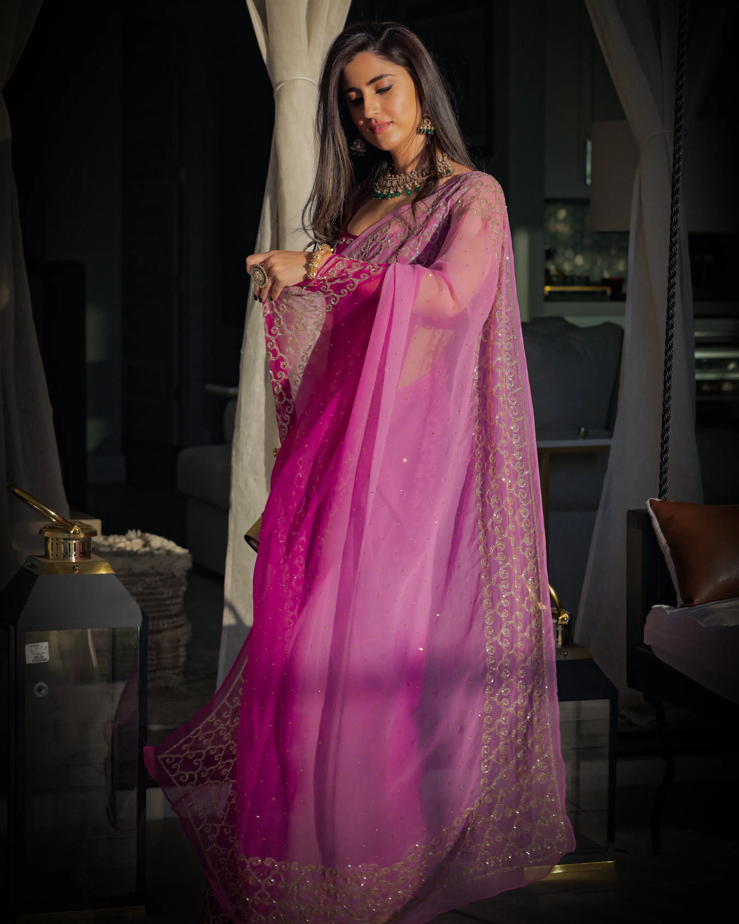 Deep Lavender Pure Chiffon Saree My Store