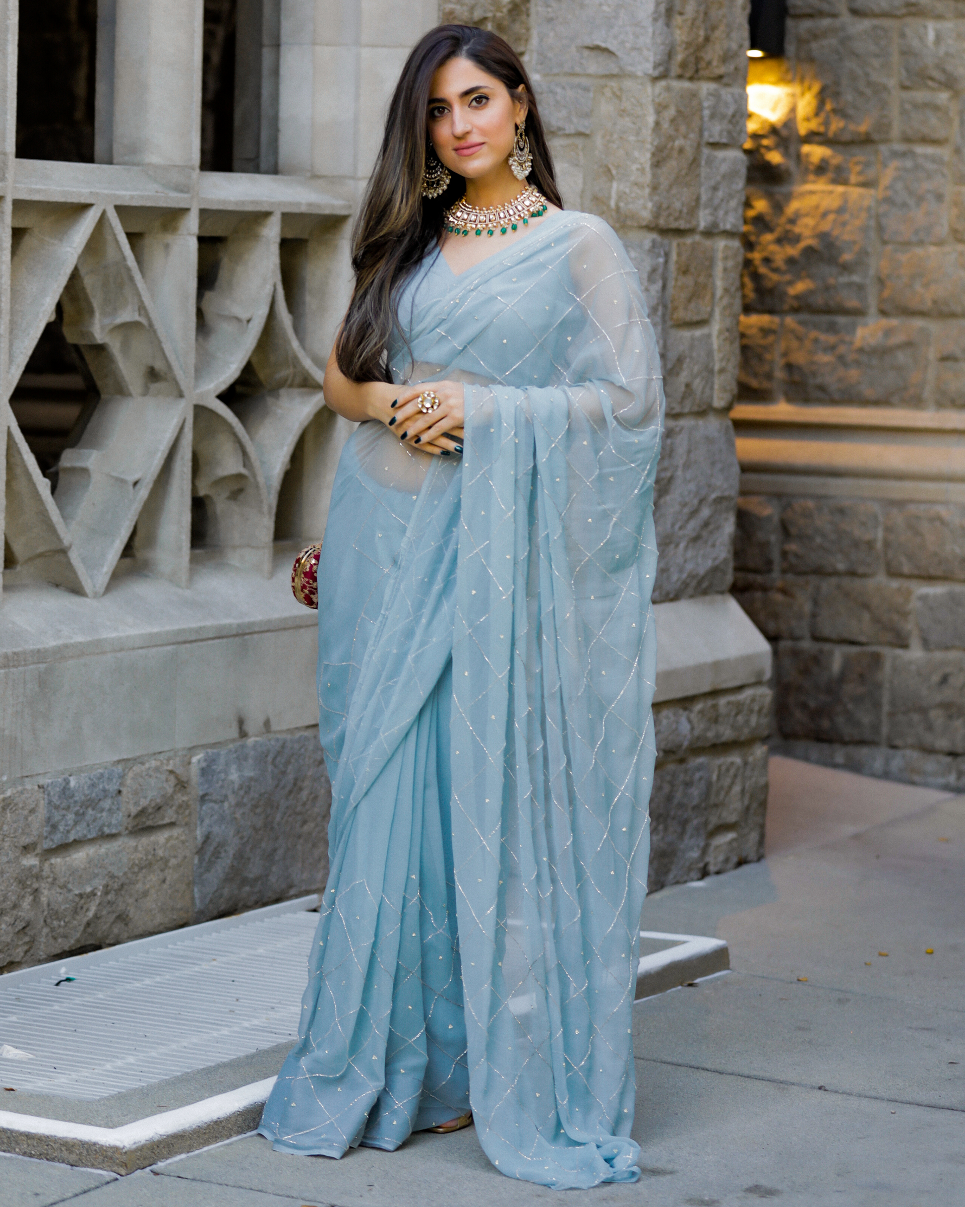 Grey Slate Pure Chiffon Saree Quick Cart