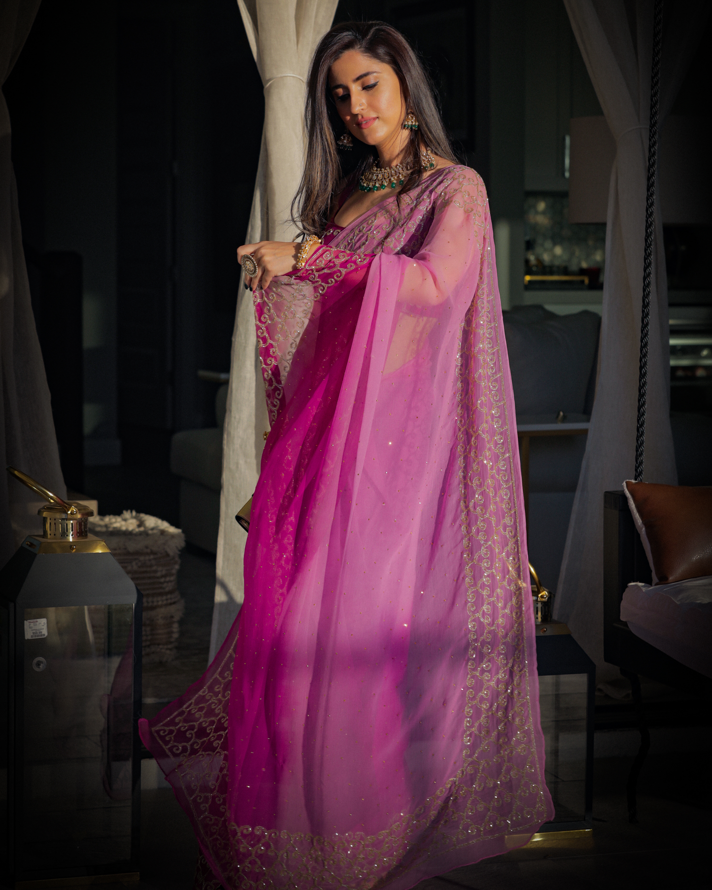 Deep Lavender Pure Chiffon Saree Quick Cart