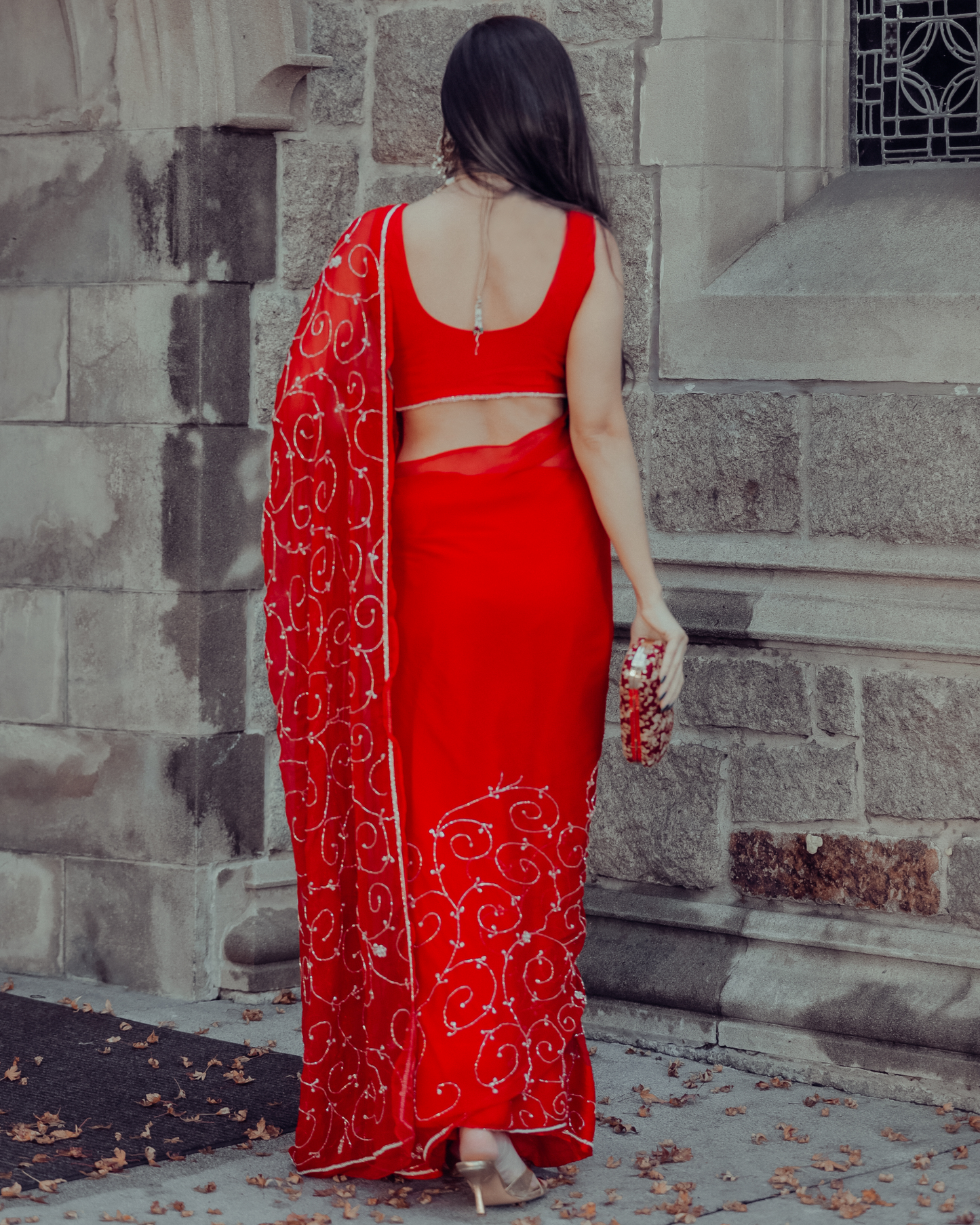 Red Joy Pure Chiffon Saree Quick Cart