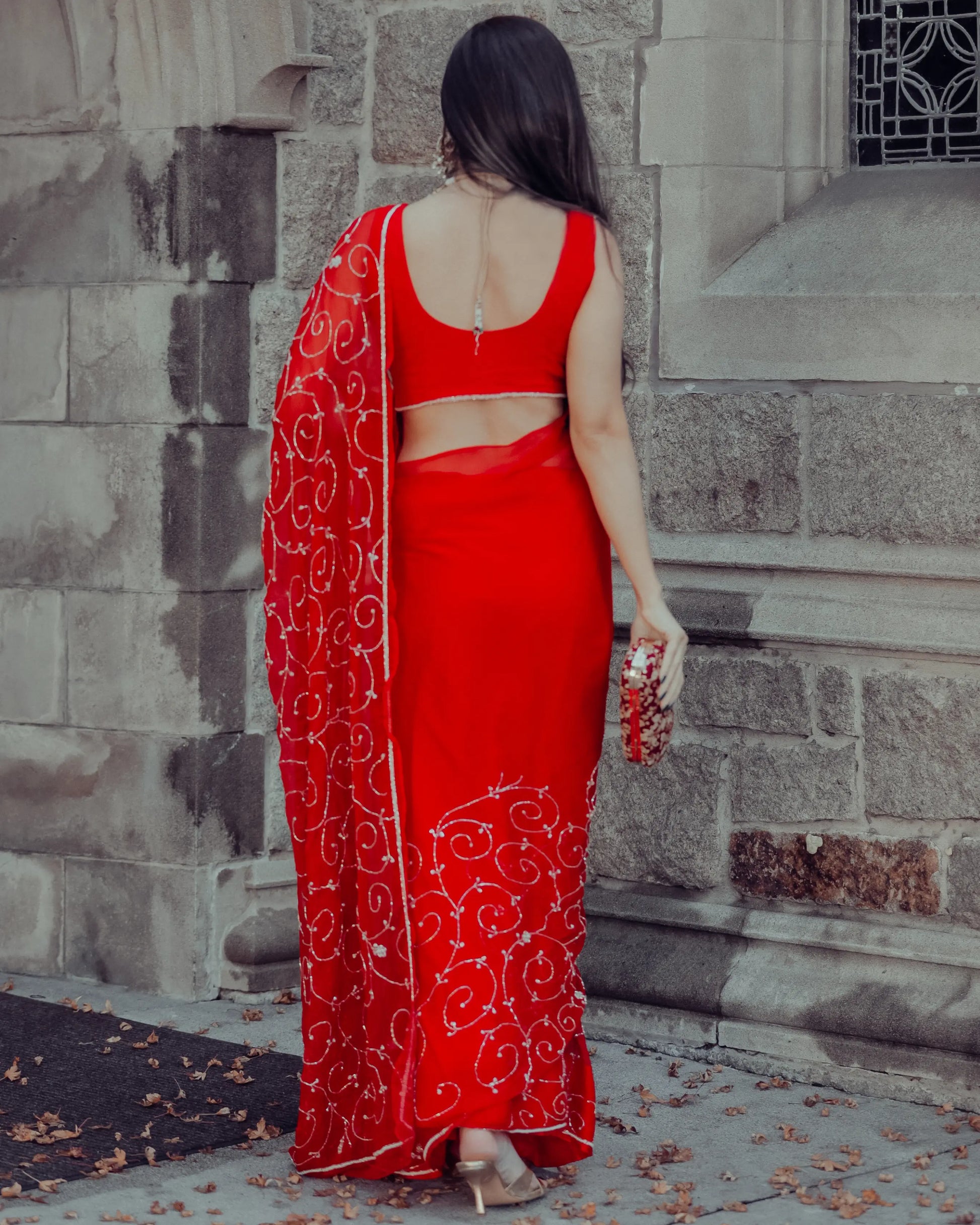 Red Joy Pure Chiffon Saree My Store