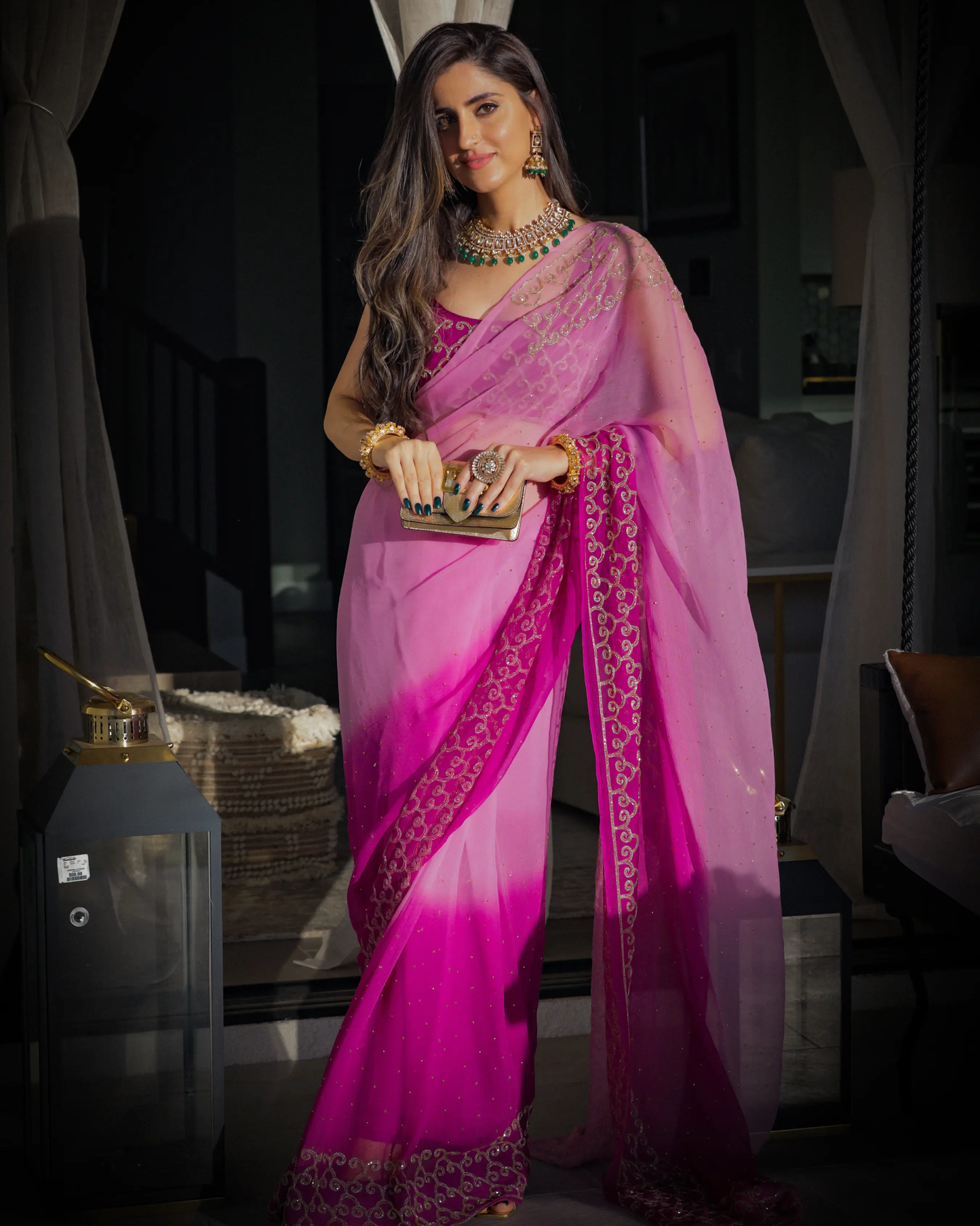 Deep Lavender Pure Chiffon Saree My Store