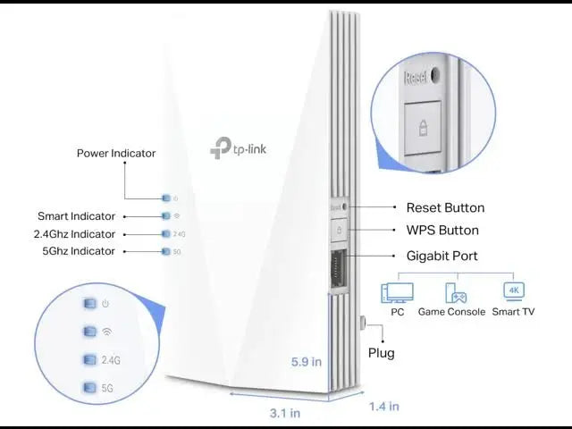TP-Link AX3000 Mesh Dual Band Wi-Fi 6 Range Extender RE700X