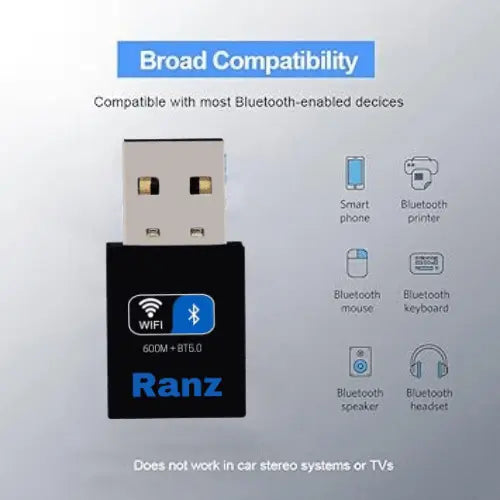 Ranz 2-in-1 USB WiFi Adapter 5G + Bluetooth 5.0 – 600 Mbps Dual Band Wireless Adapter for PC and Laptop