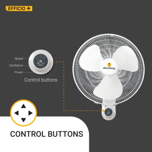 Atomberg Efficio+ Energy Efficient 400 mm 3 Blade Wall-Mounted Fan with Remote Control White