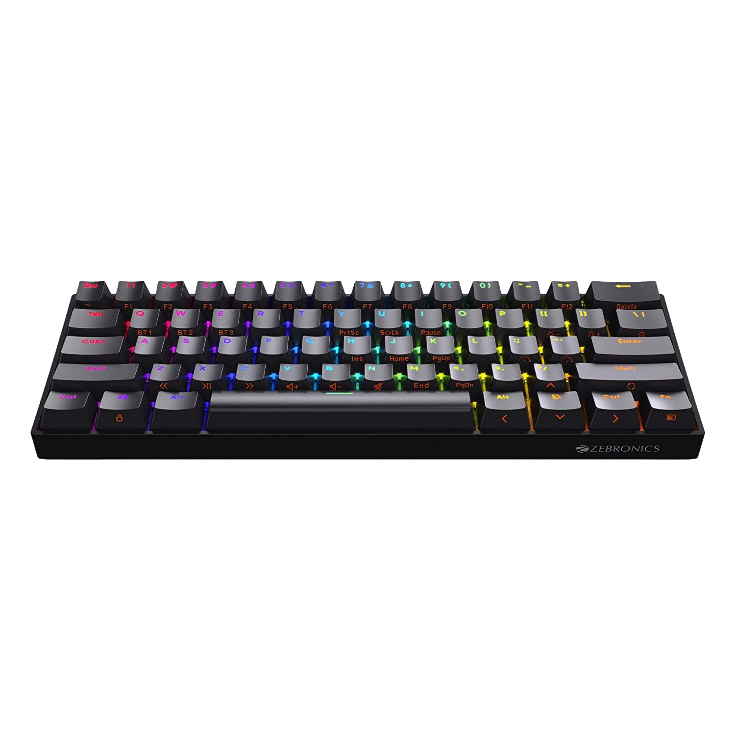 Zebronics Zeb-MAX NINJA 61 keys wireless mechanical keyboard with 3 Bluetooth connections, 2.4GHz Nano receiver, Type Black