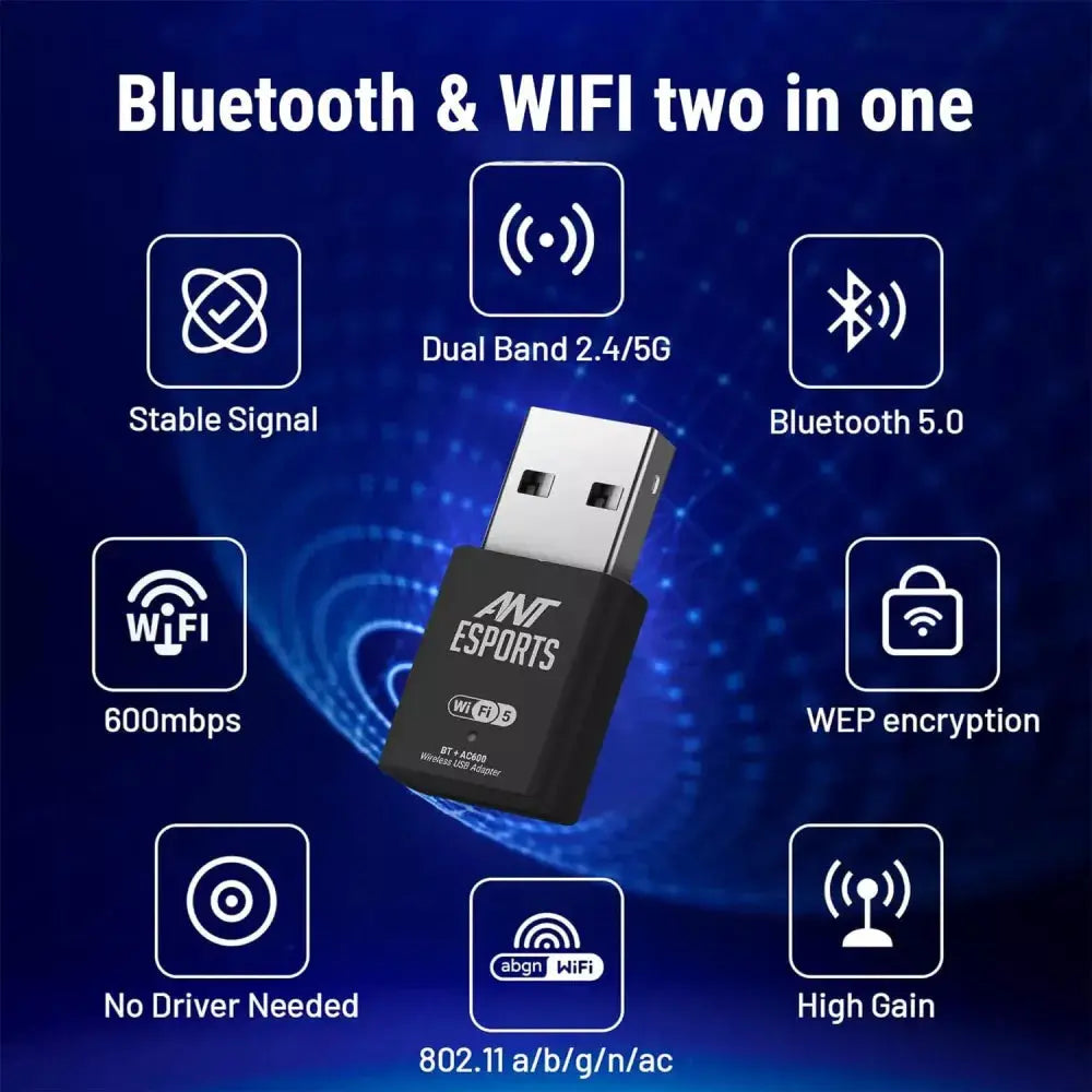 Ant Esports AE600B  USB To Wi-Fi Adapter With Bluetooth 600 Mbps