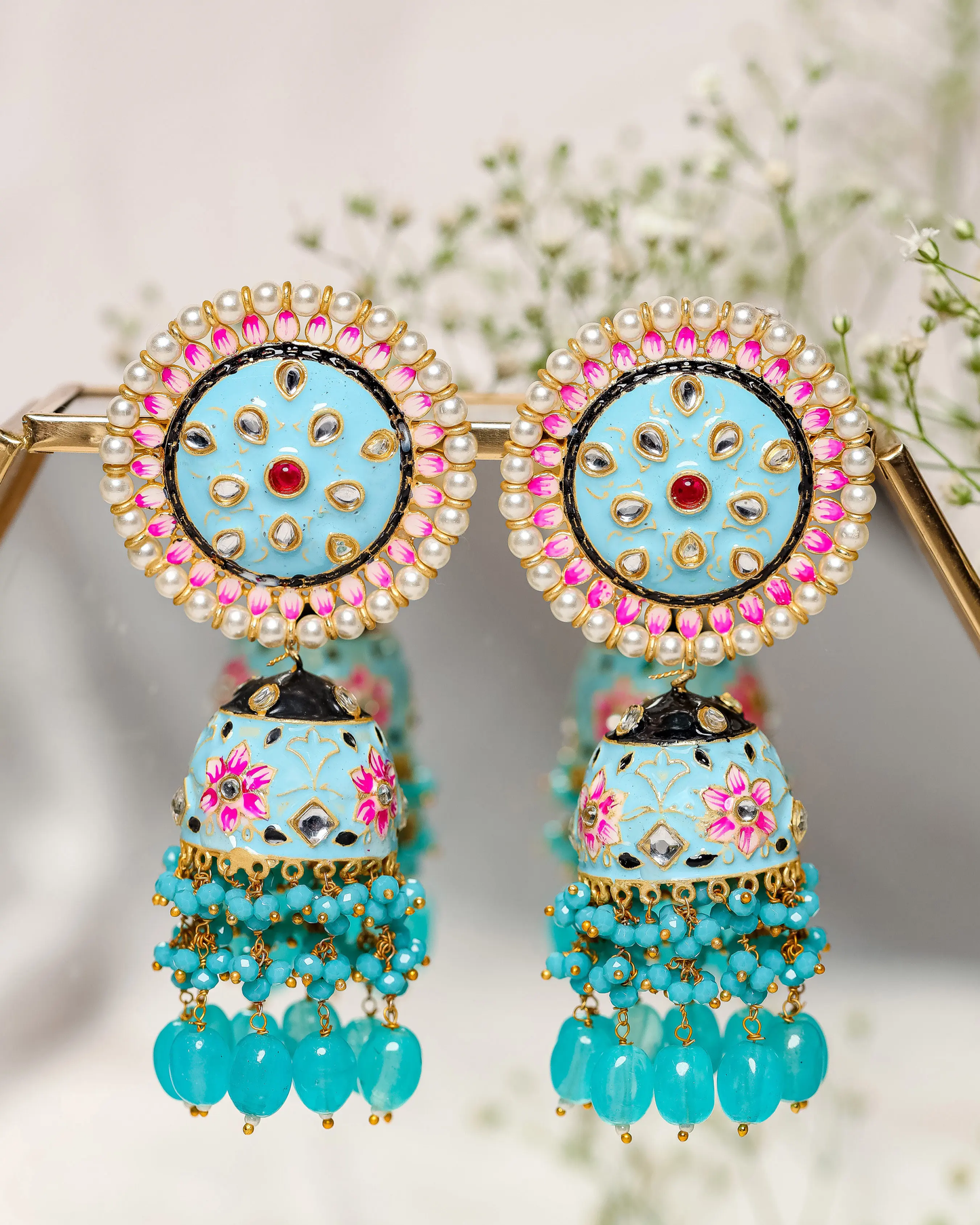 Blue Snowflake Handcrafted Brass Earrings My Store