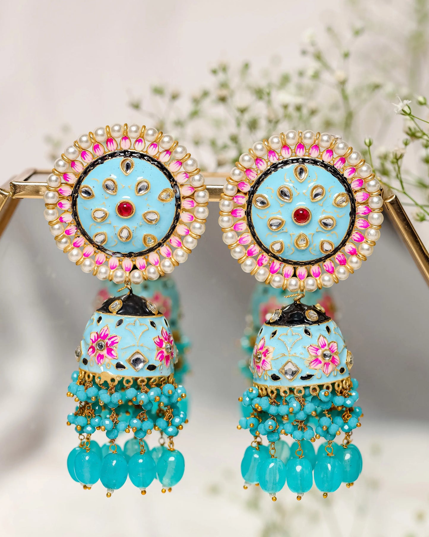 Blue Snowflake Handcrafted Brass Earrings My Store