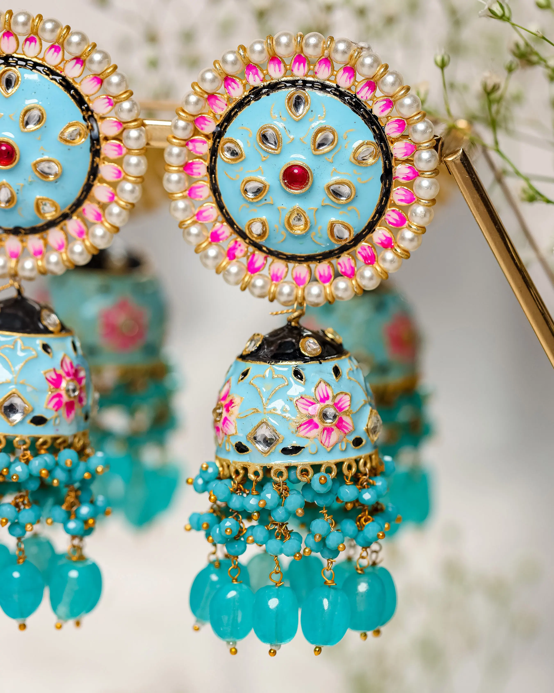 Blue Snowflake Handcrafted Brass Earrings My Store