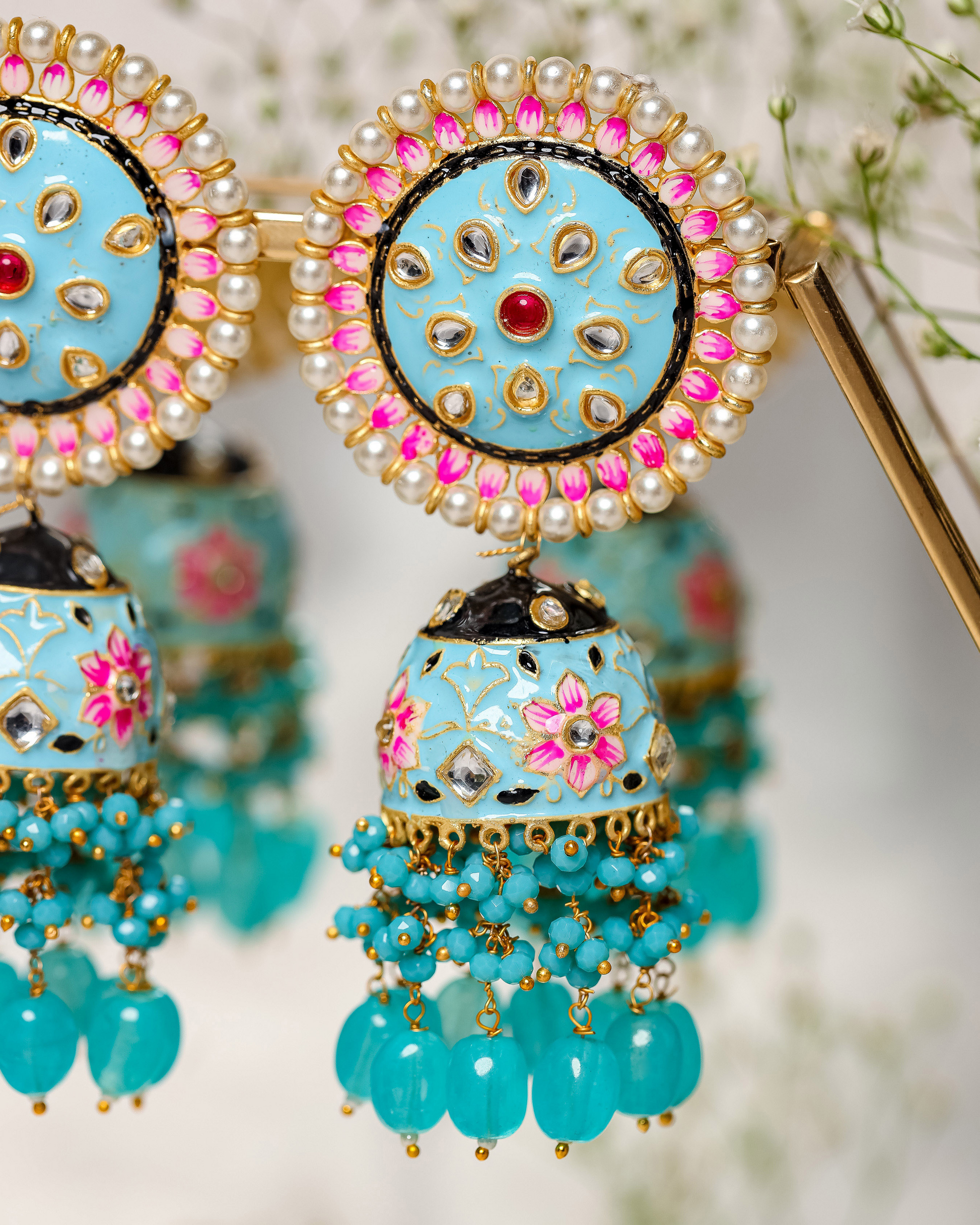 Blue Snowflake Handcrafted Brass Earrings Quick Cart