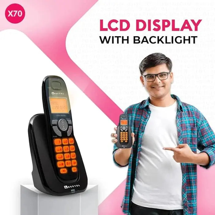 Beetel X70 Cordless Landline , 2.4GHz, 2 Way Speakerphone, Volume Adjustment- Black