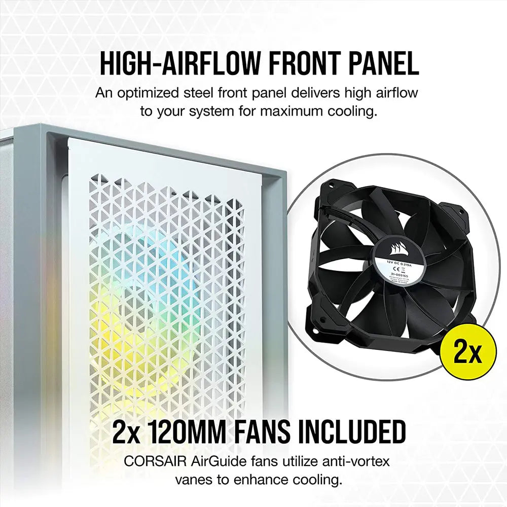 CORSAIR 4000D AIRFLOW White ATX Mid-Tower Cabinet with two 120mm AirGuide fans
