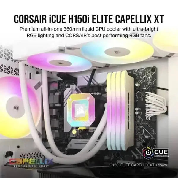 CORSAIR iCUE H115i ELITE CAPELLIX XT 360mm RGB AIO CPU White Liquid Cooler