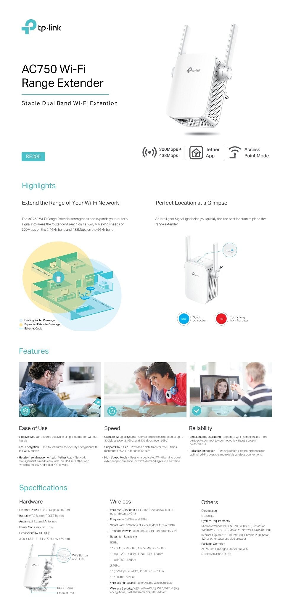 TP-Link RE205 750 mbps Range Extender