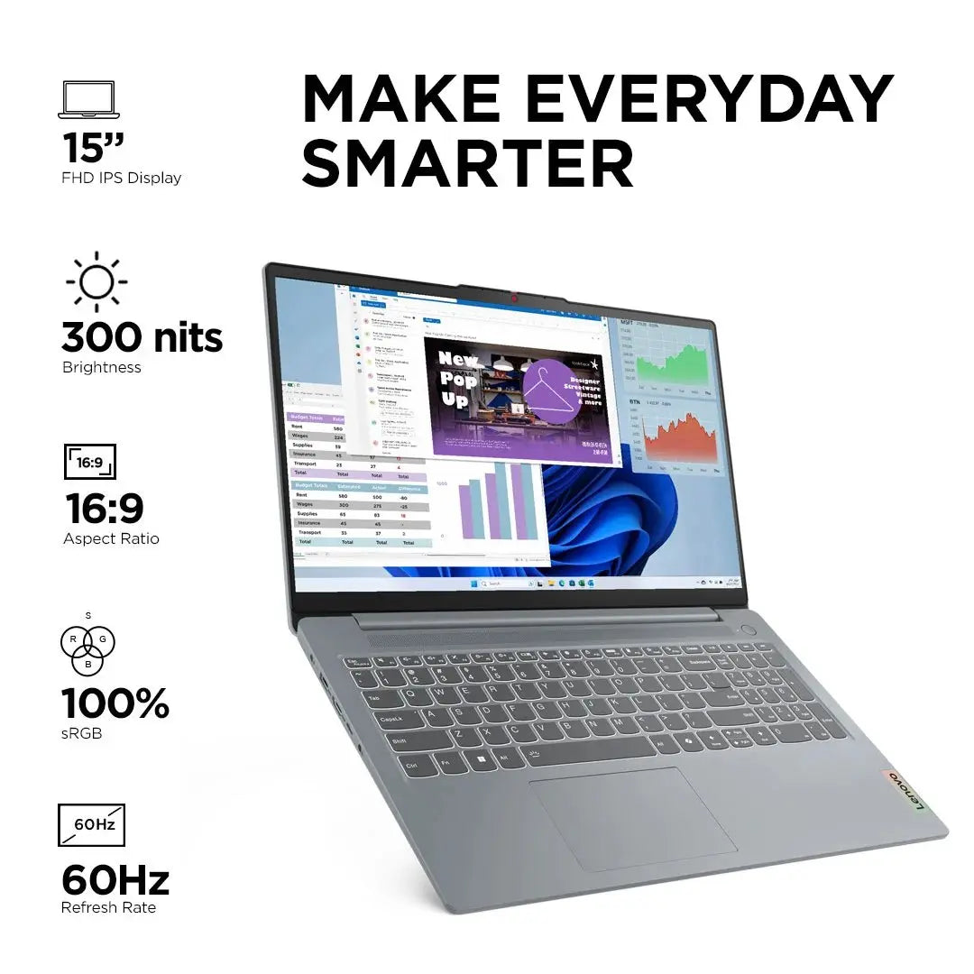 Lenovo IdeaPad Slim 3 Laptop 83ER00KSIN  12th Gen Intel Core i3 Processor/16GB RAM/512GB SSD/Win11/‎Intel HD Graphics Card/‎‎Microsoft Office Home 2024/Screen Inch 15.6/ Arctic Grey