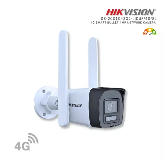 Hikvision IP 4MP Bullet Camera With 4G Sim Supported Dual Light 4MM Two Way Audio DS-2CD1043G2-LIDUF 4GSL