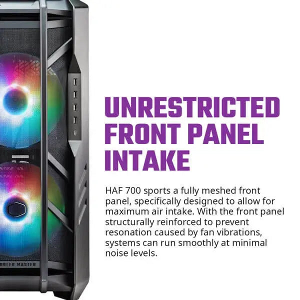 Cooler Master HAF700 E-ATX ARGB Tempered Glass Side Panel Full Tower Gaming Cabinet - Titanium Grey