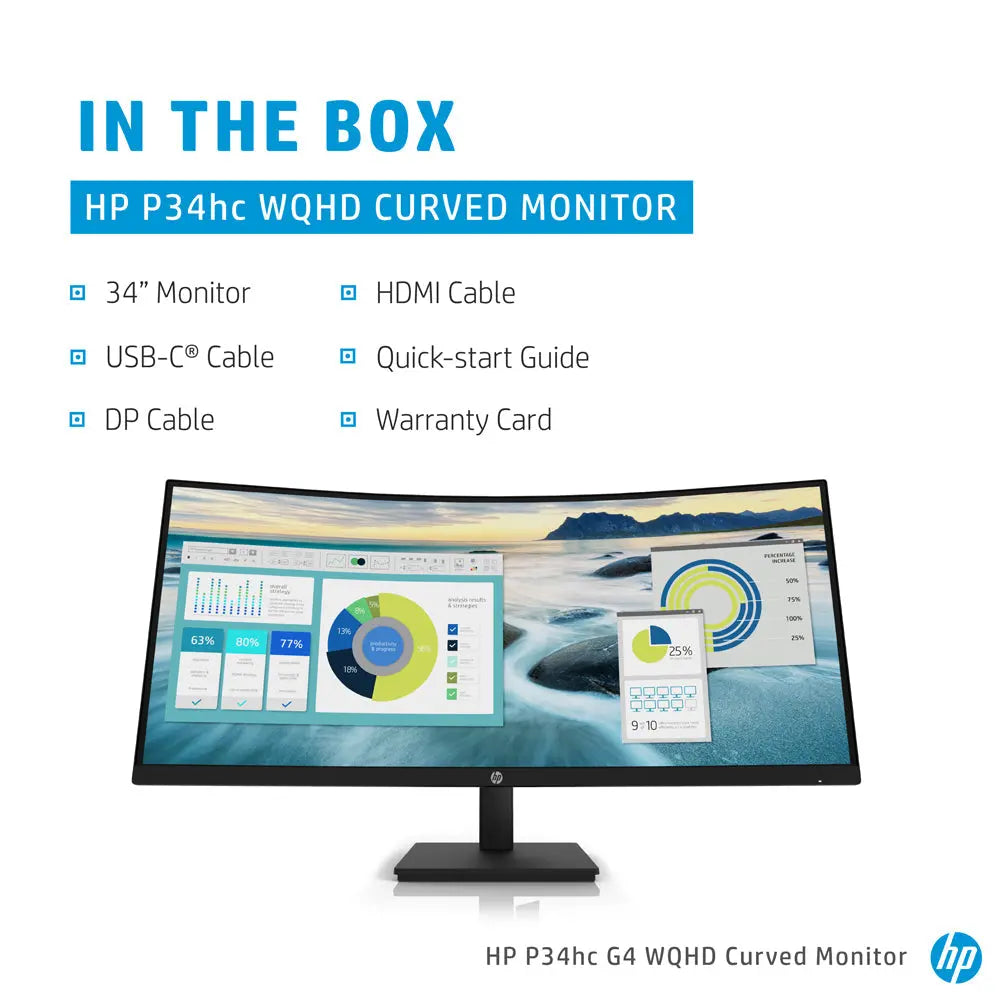 HP P34hc G4 34-inch WQHD Curved VA Monitor with USB Type-C and 4 USB-A 3.2 Gen 1 My Store