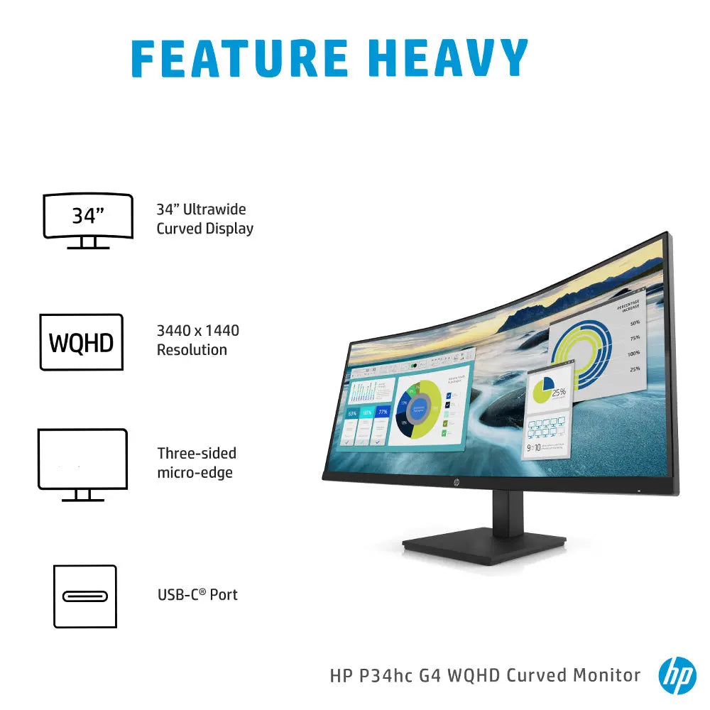 HP P34hc G4 34-inch WQHD Curved VA Monitor with USB Type-C and 4 USB-A 3.2 Gen 1 My Store