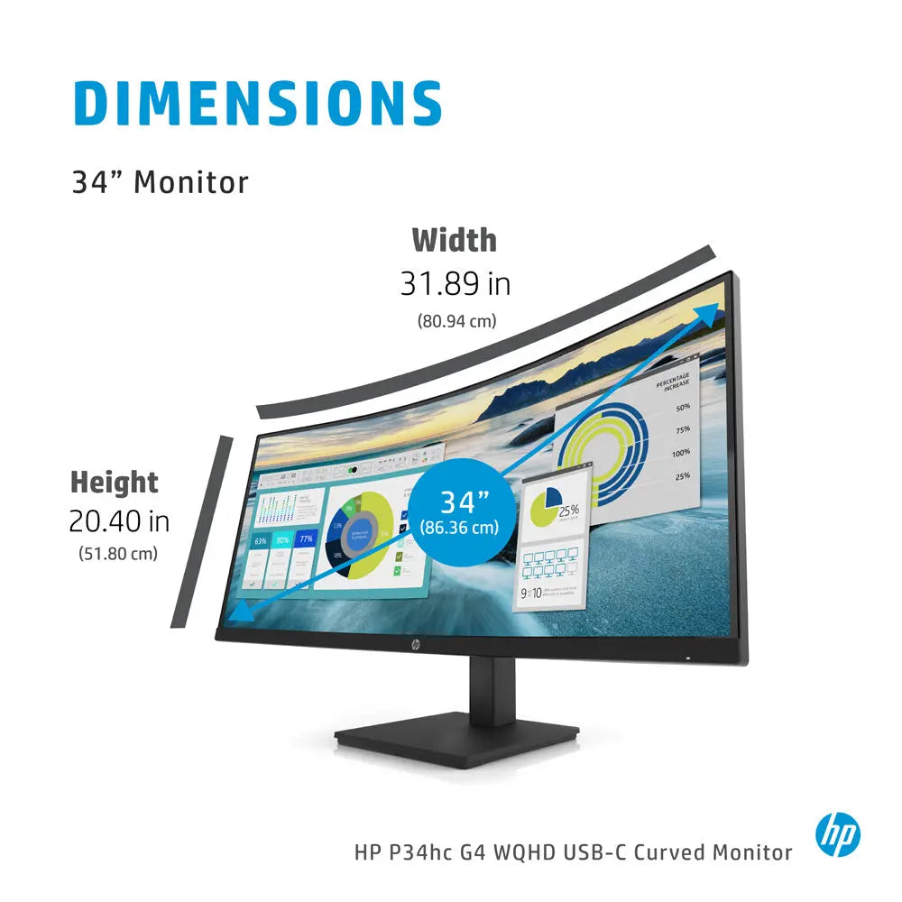 HP P34hc G4 34-inch WQHD Curved VA Monitor with USB Type-C and 4 USB-A 3.2 Gen 1 My Store