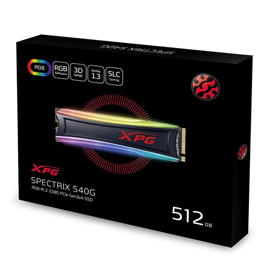 Adata SSD XPG S40G 512GB RGB 3D NAND PCIe Gen3x4 NVMe 1.3 M.2 2280 Internal SSD    AS40G-512GT-C
