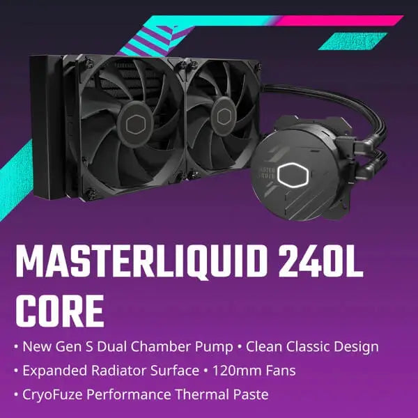 Cooler Master MasterLiquid 240L Core 240mm PWM AIO CPU Liquid Cooler - Black